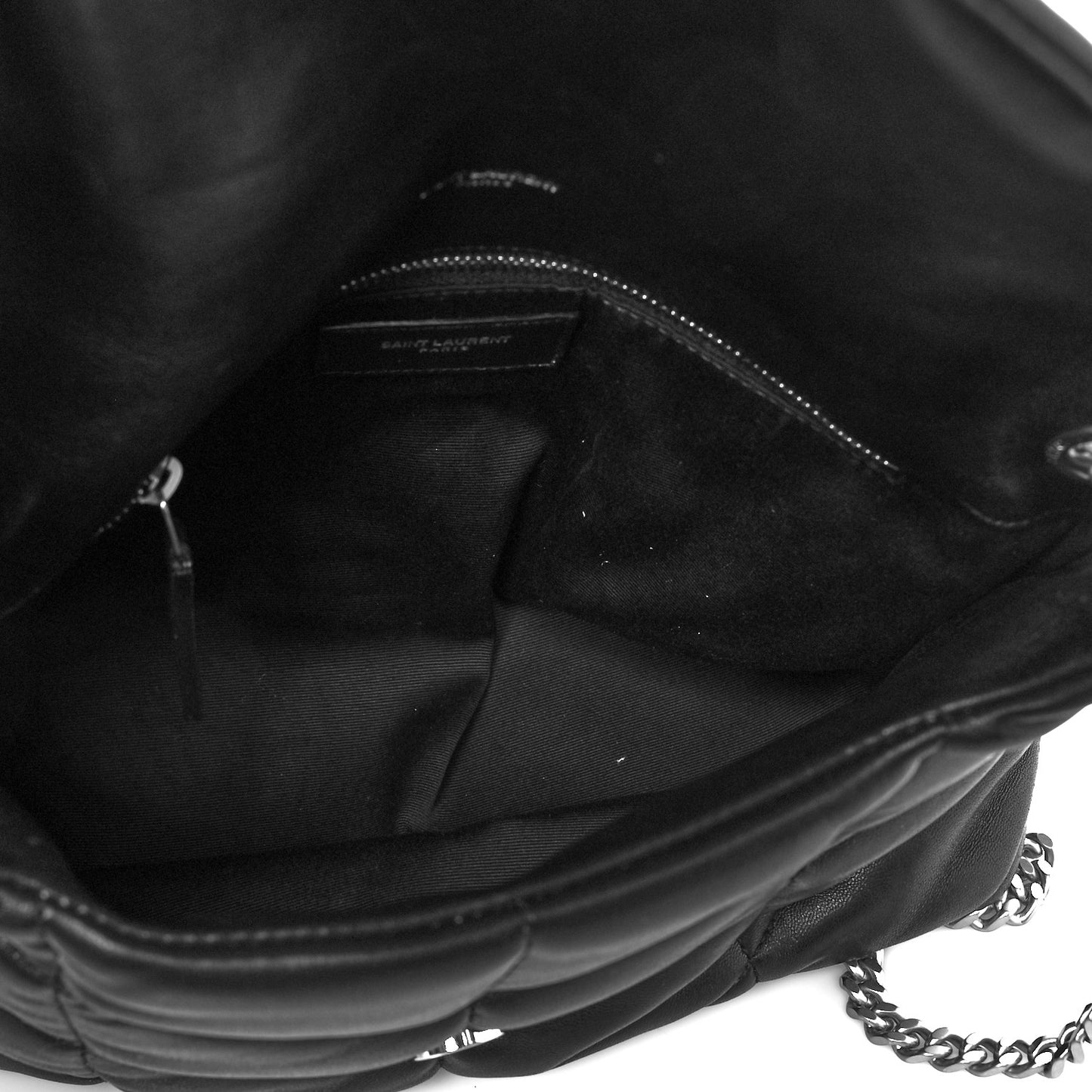 Lambskin Quilted Small Loulou Puffer Monogram Chain Satchel Black