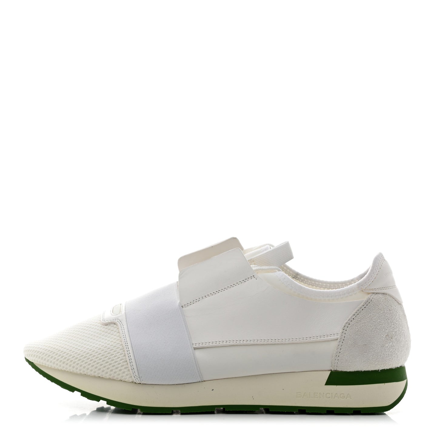 Calfskin Neoprene Mesh Suede Mens Race Runner Sneakers 44 White Green