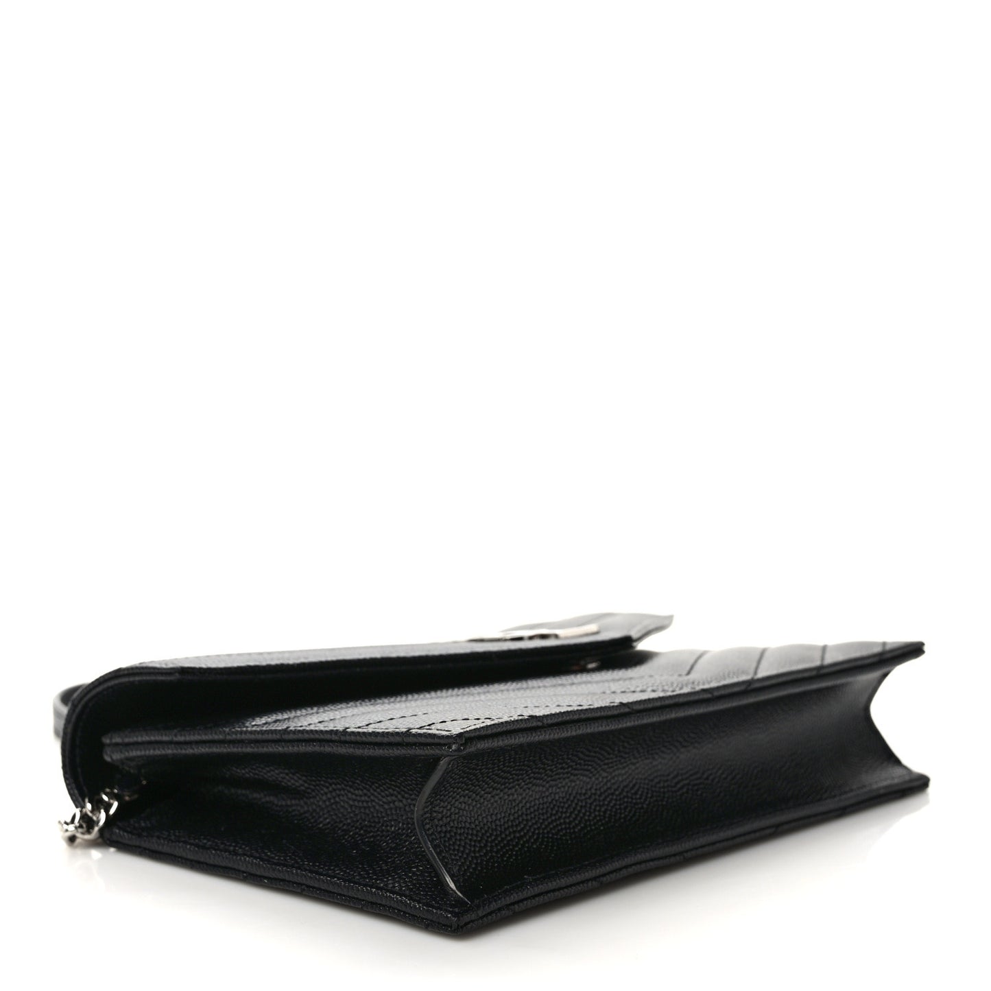 Grain De Poudre Matelasse Chevron Monogram Envelope Chain Wallet Black