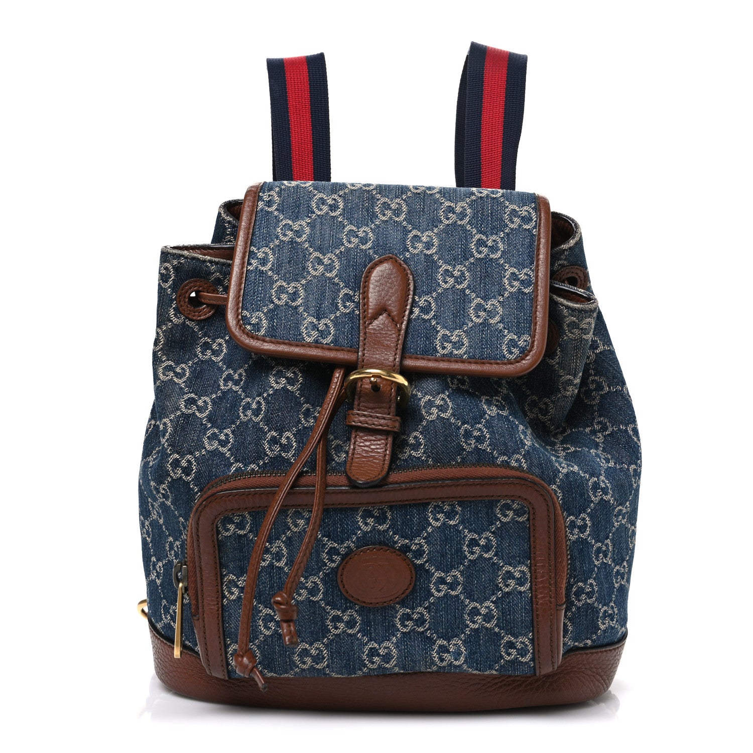 Gucci New Denim GG Monogram Retro Interlocking G Buckle Backpack