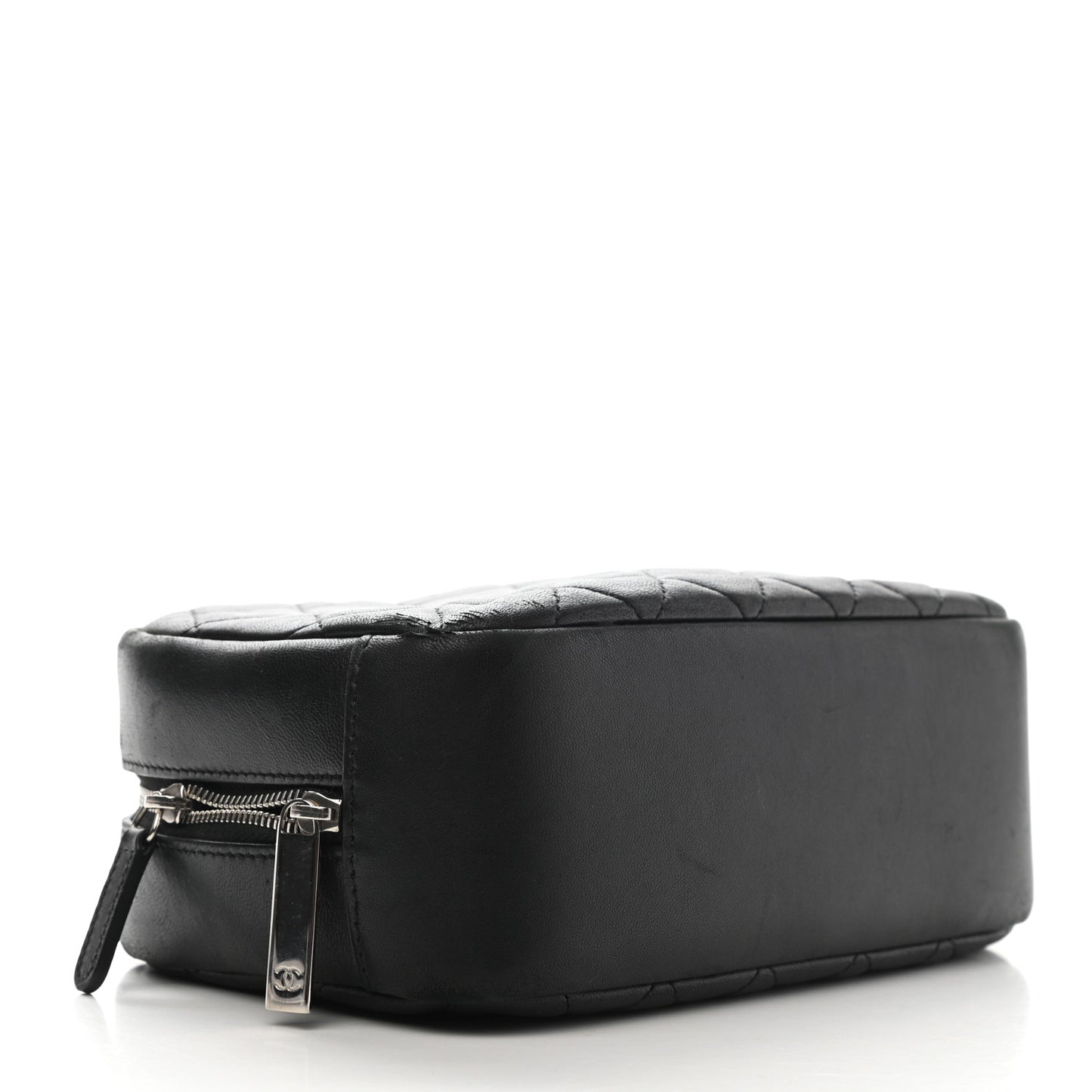 Lambskin Quilted Medium Curvy Pouch Cosmetic Case Black