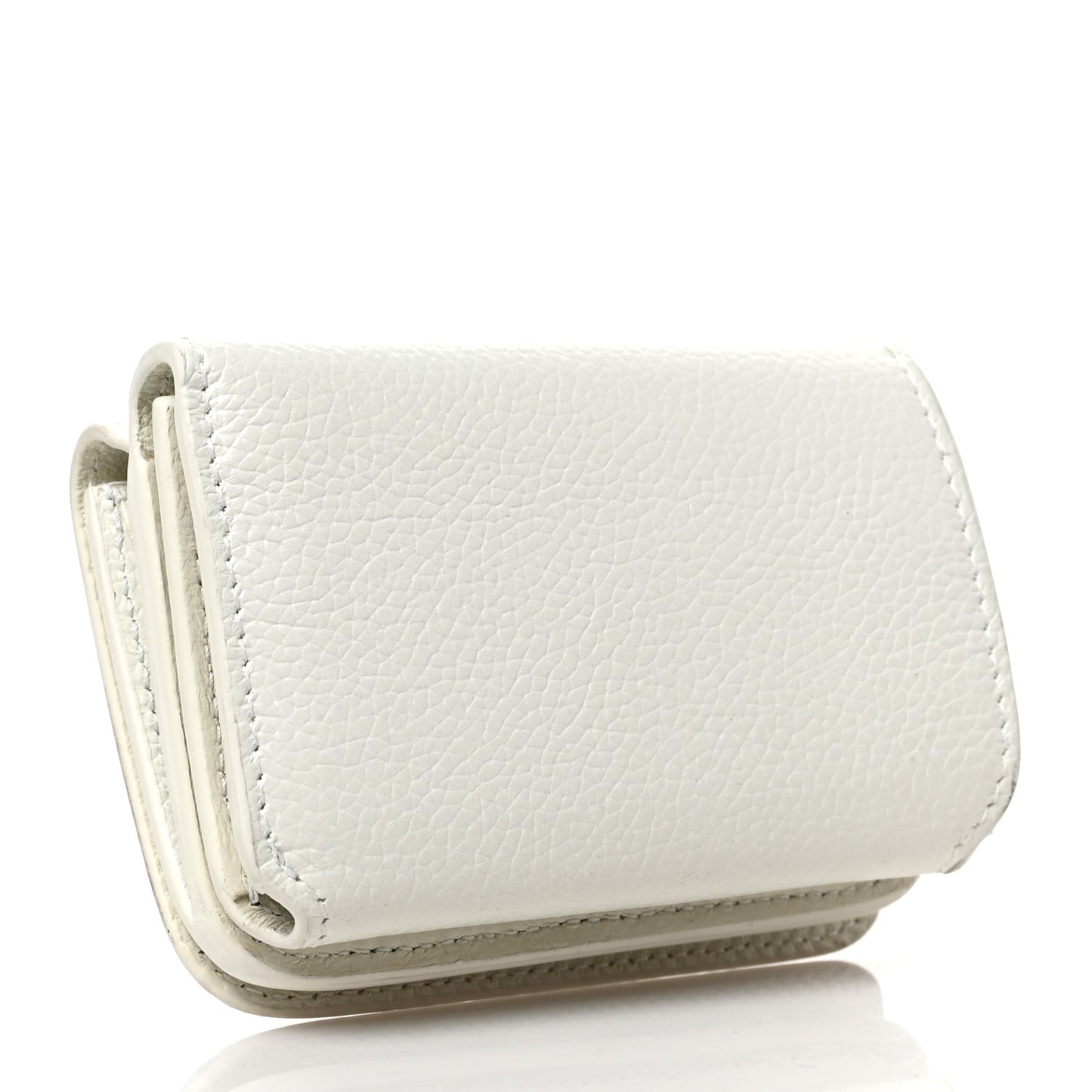 Grained Calfskin Logo Mini Cash Wallet White Light Green
