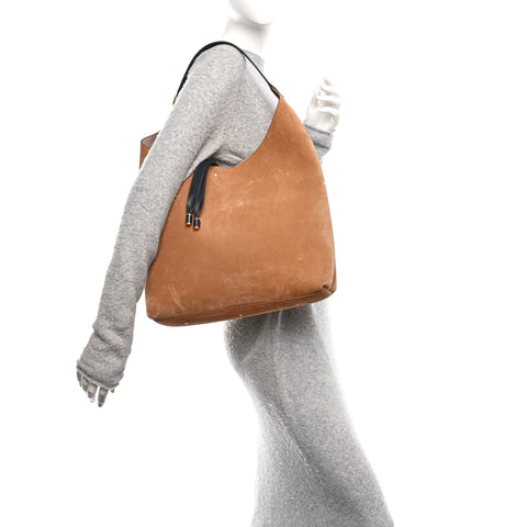 Suede Calfskin Marcie Hobo Bag Black Tan