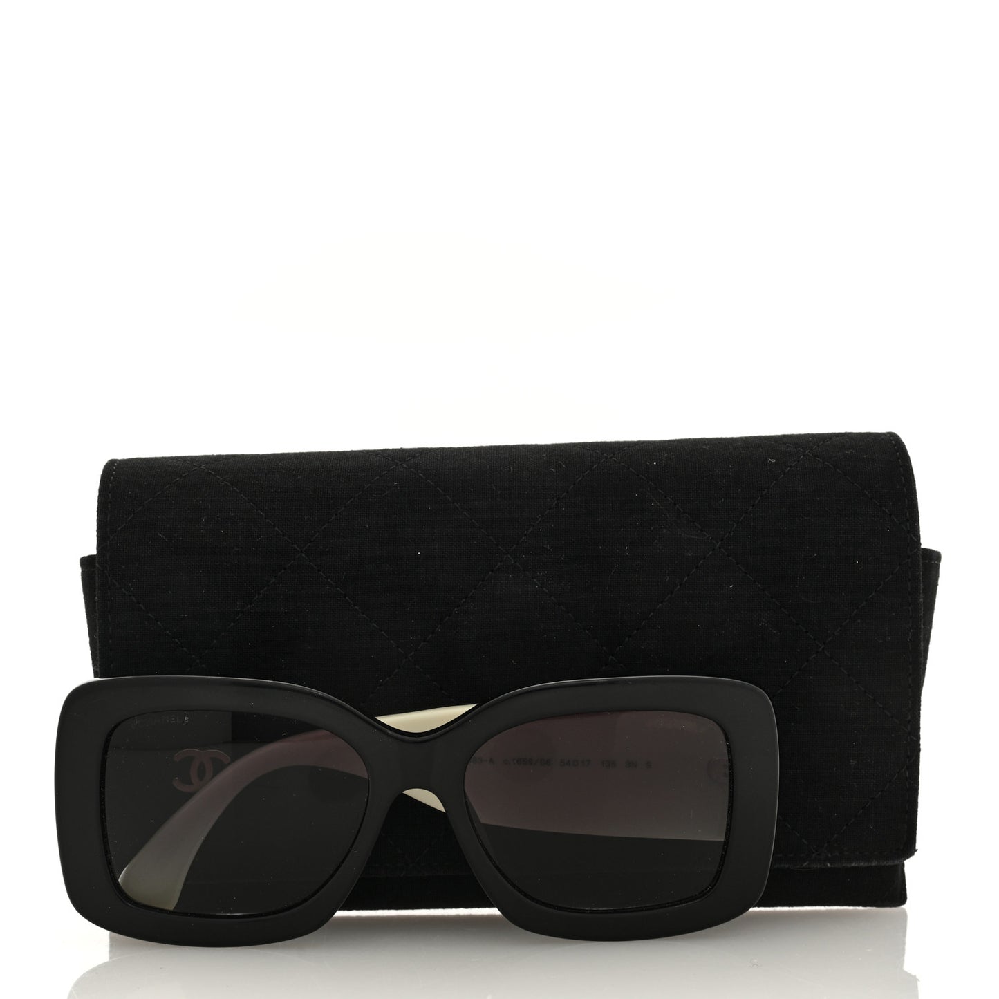 Acetate Quilted CC Rectangle Sunglasses 5483-A White Black