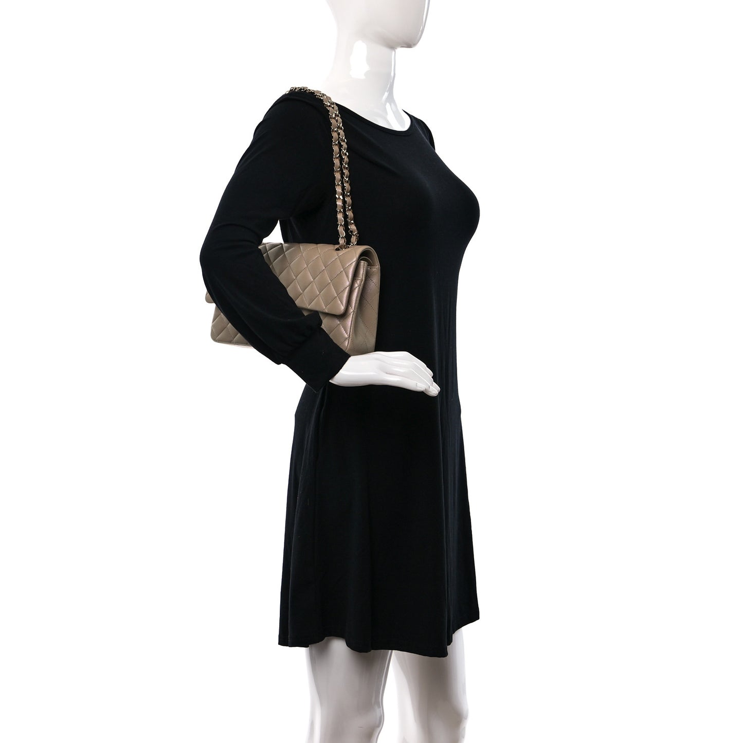Iridescent Caviar Quilted Medium Double Flap Dark Beige
