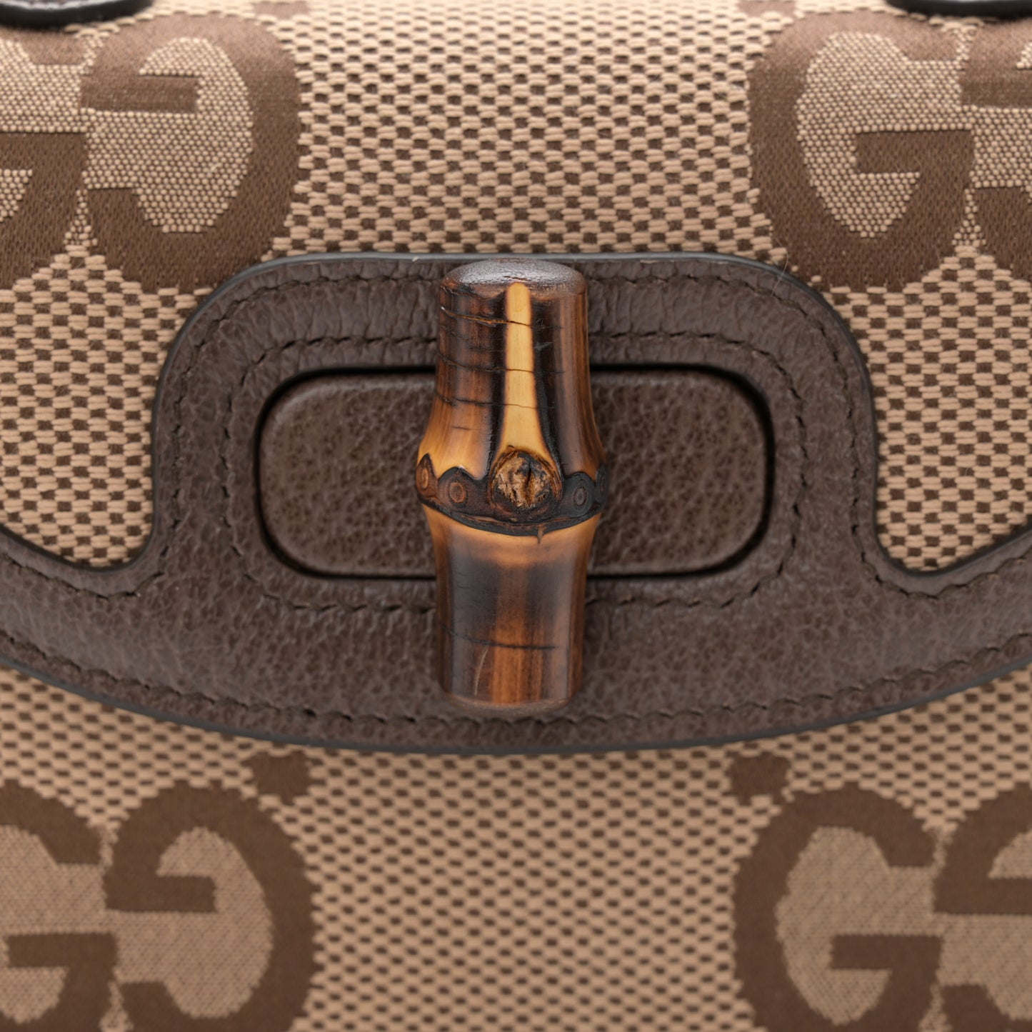 Monogram Jumbo GG Textured Dollar Calfskin Web Mini Bamboo 1947 Top Handle Bag Camel Ebony New Acero