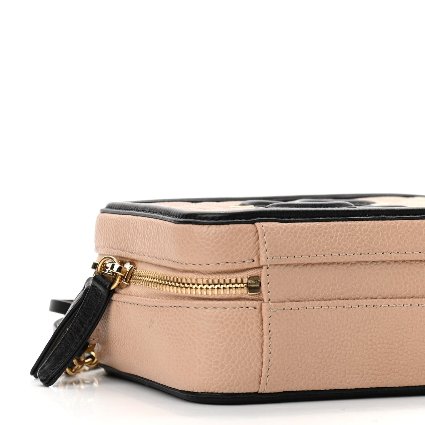 Caviar Quilted Small CC Filigree Vanity Case Beige Black