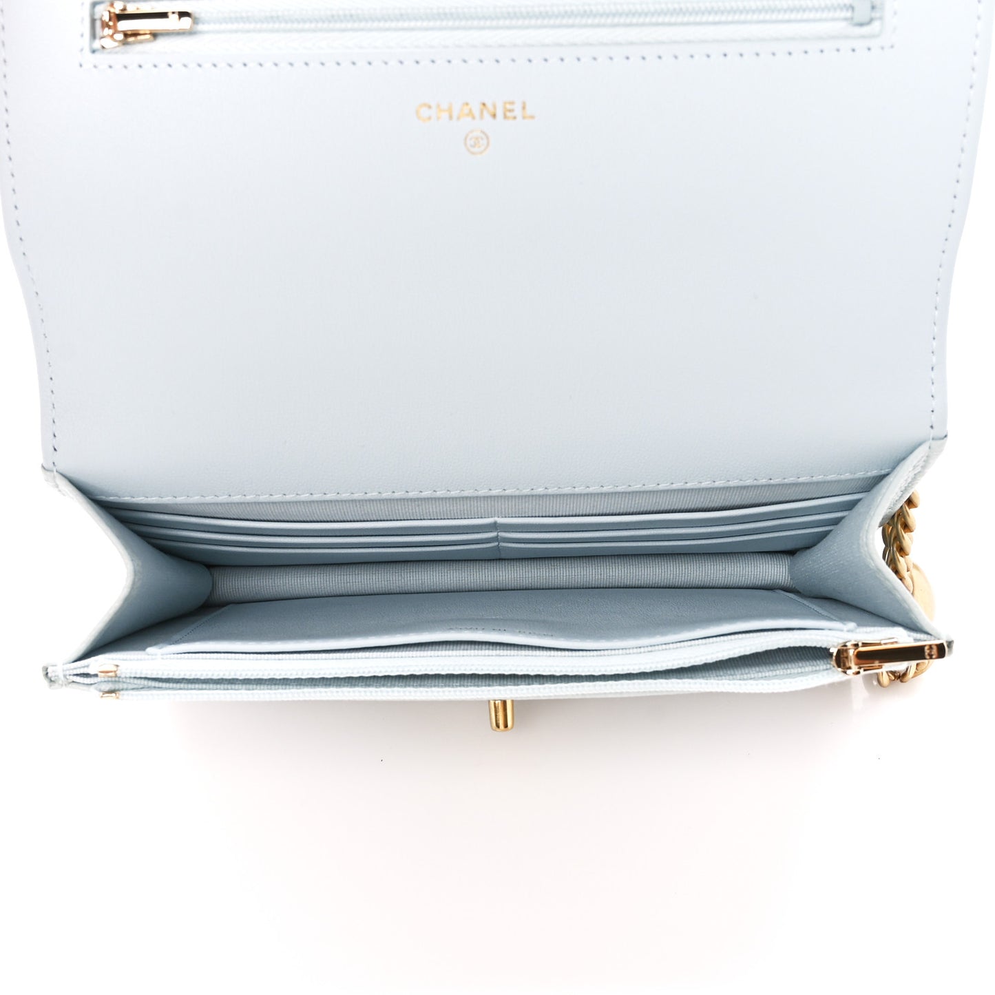 Caviar Quilted Sweetheart Wallet On Chain WOC Light Blue