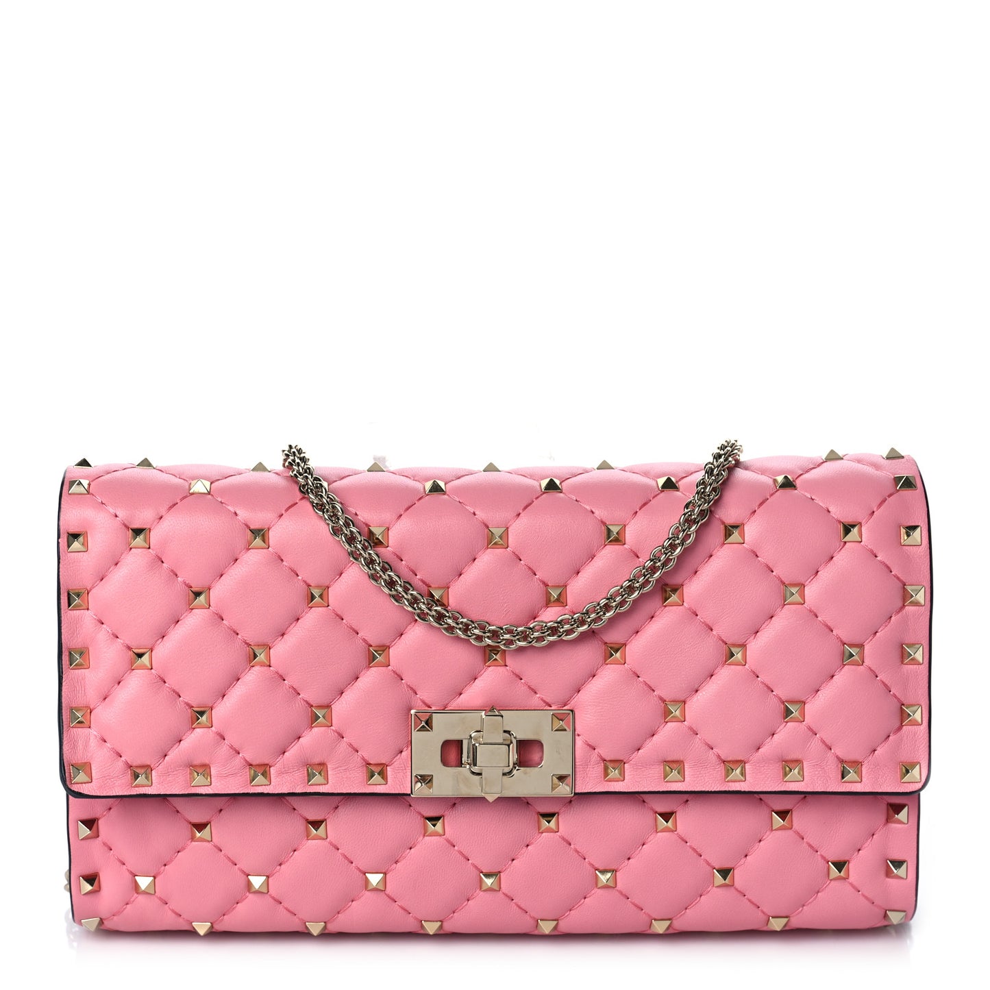 Nappa Rockstud Spike Wallet on Chain Candy Rose