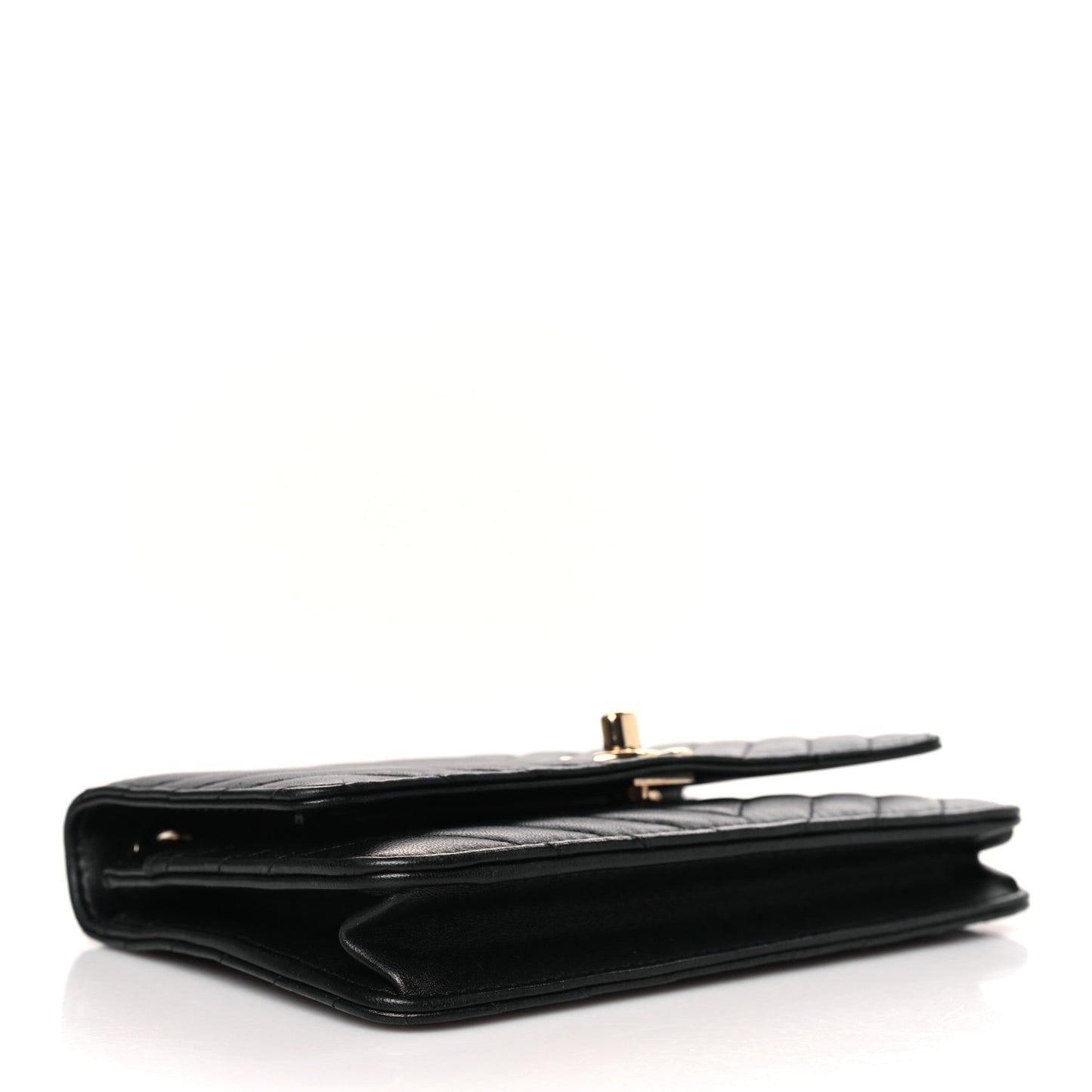 Lambskin Chevron Quilted Trendy CC Wallet On Chain WOC Black