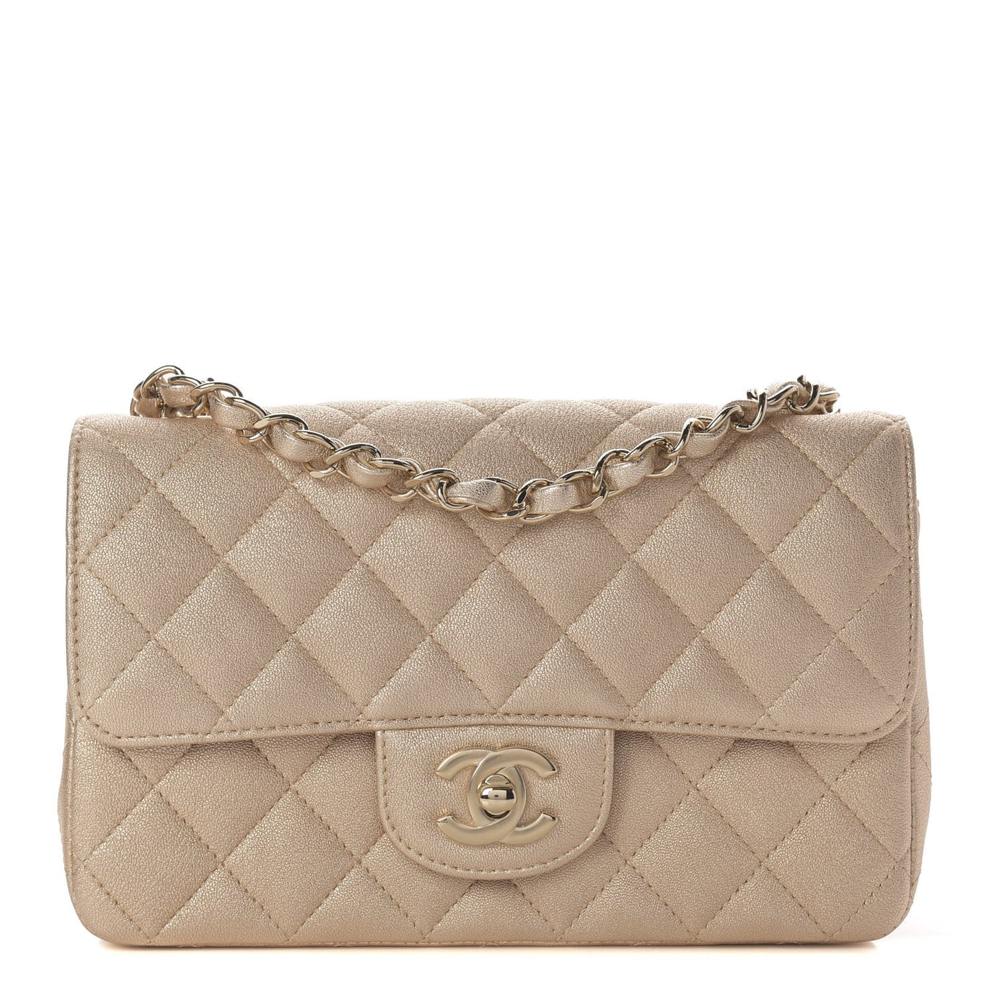 Metallic Lambskin Quilted Mini Rectangular Flap Gold