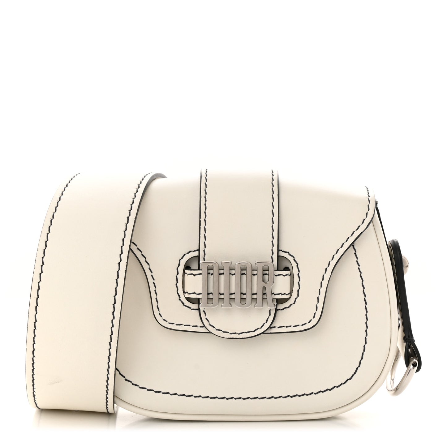 Calfskin Mini D Fence Saddle Bag White