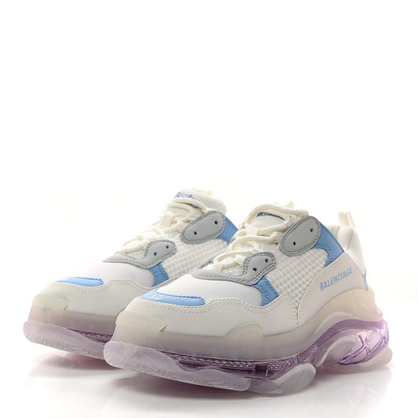 Fabric Mesh Clear Sole Womens Triple S Sneakers 40 Light Blue Grey Lilac White