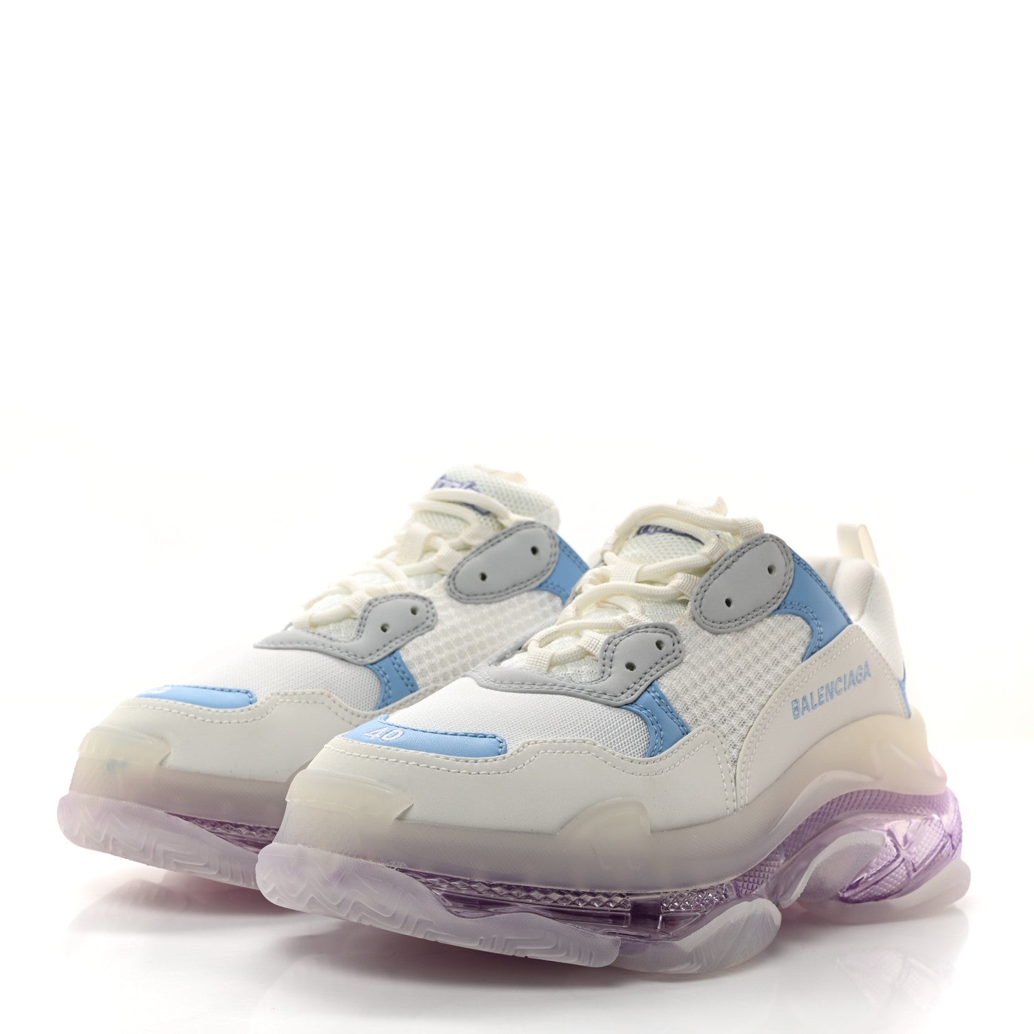 Balenciaga Fabric Mesh Clear Sole Womens Triple S Sneakers 40 Light Blue Grey Lilac White 3 of 8