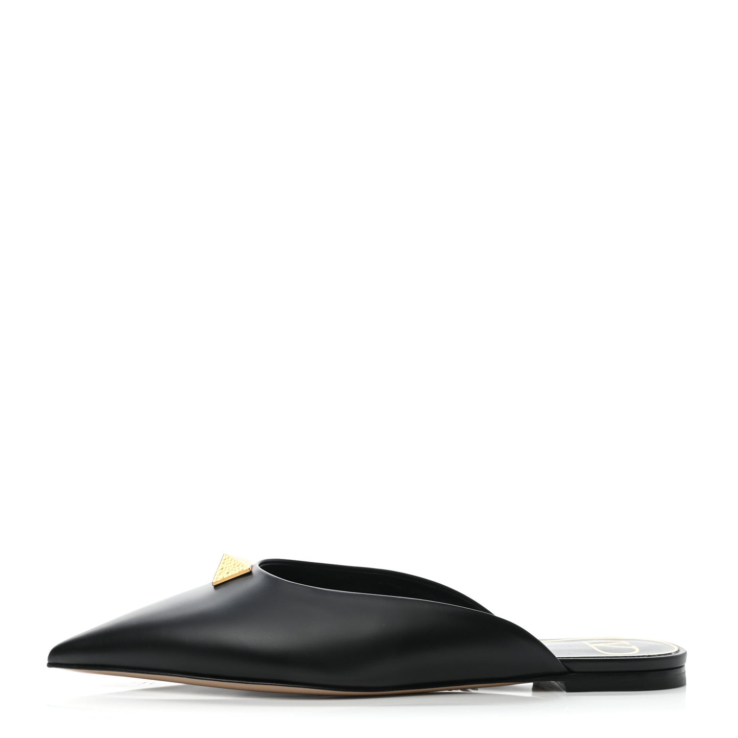 Calfskin Roman Stud Pointed Flat Mules 38.5 Black