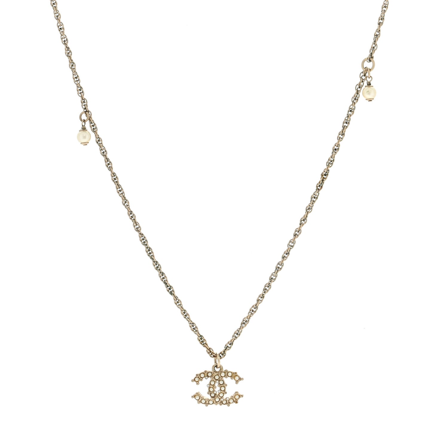 Metal Pearl Crystal CC Textured Pendant Necklace Gold