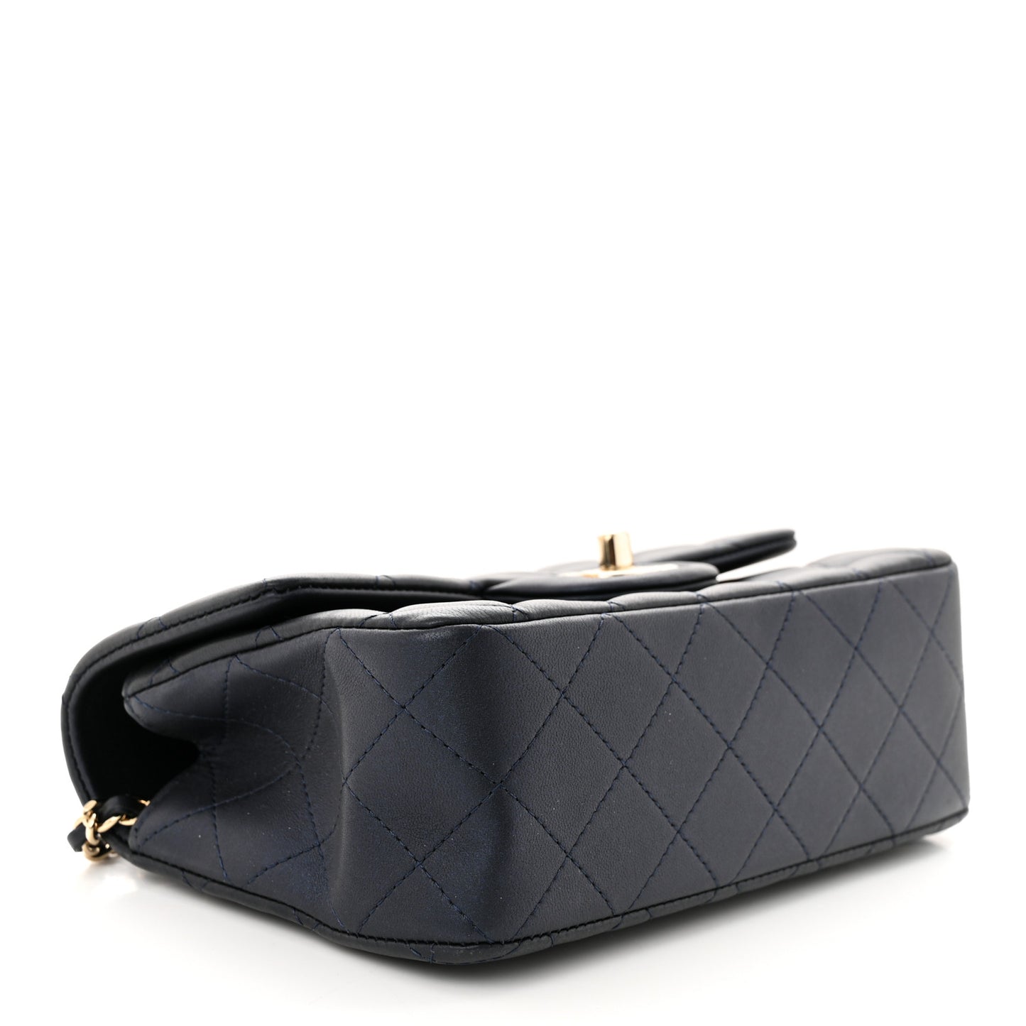 Iridescent Lambskin Quilted Mini Top Handle Rectangular Flap Dark Blue