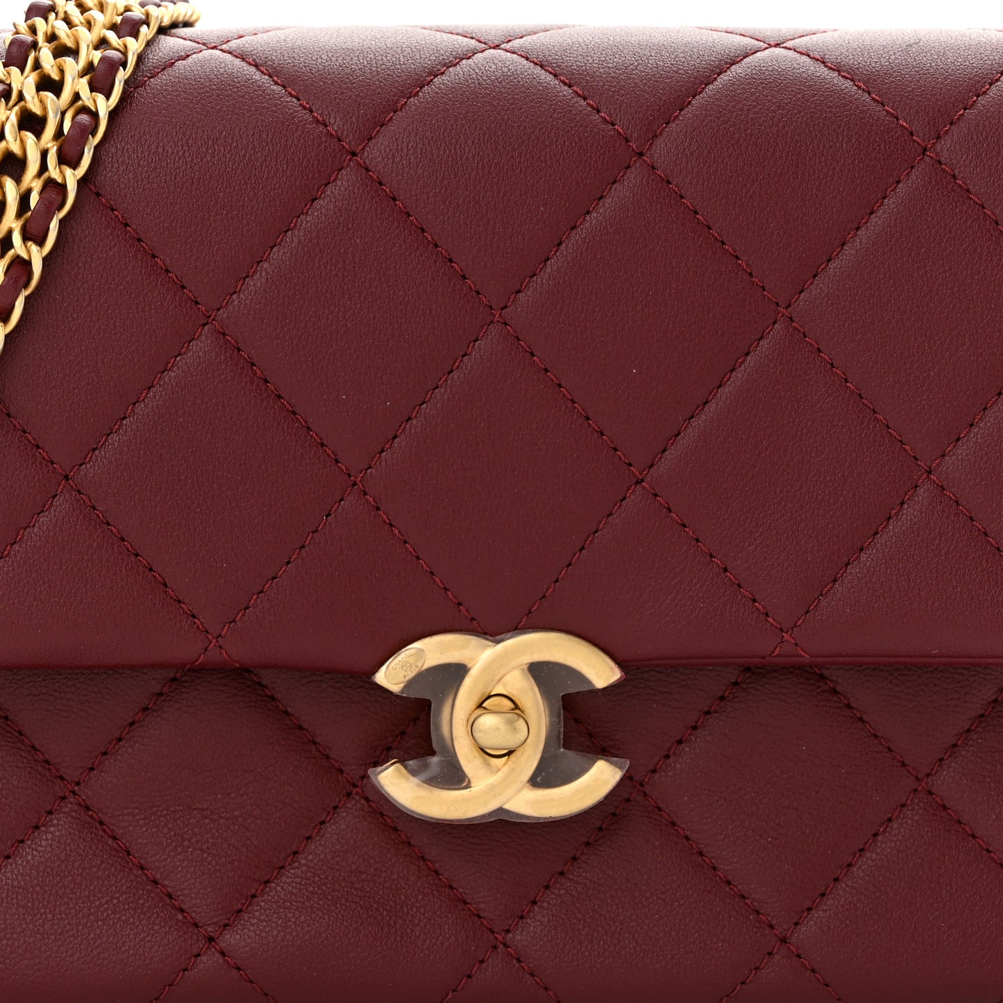 Calfskin Quilted Mini Chain Strap Flap Dark Brown