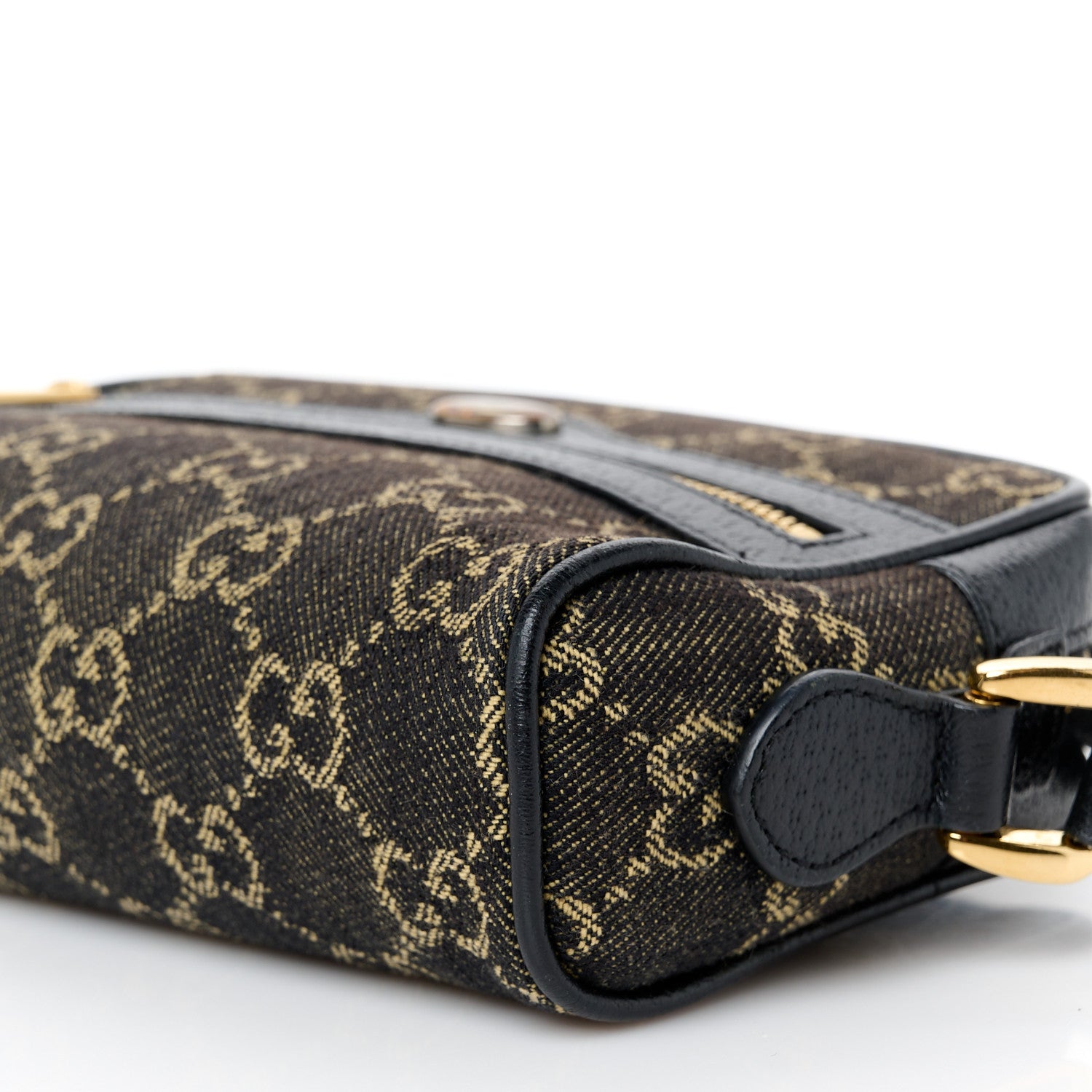Gucci Jacquard Black Denim GG Monogram Textured Dollar Calfskin Mini Ophidia Shoulder Bag Black Ivory 10 of 10