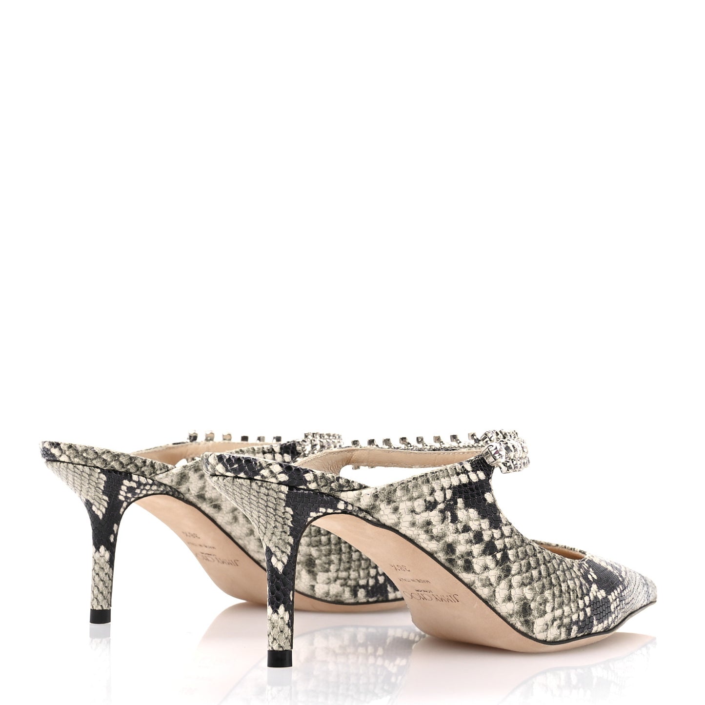Snakeskin Embossed Crystal Bing 65 Pumps 38.5 Beige