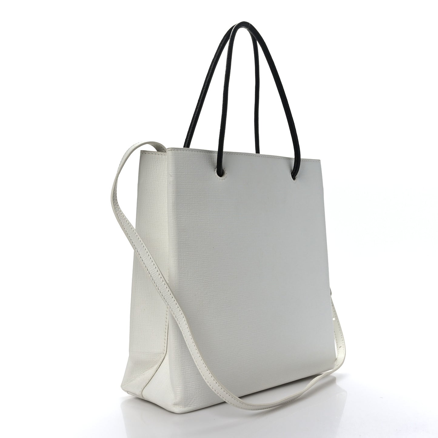 Calfskin Small Logo North South Shopping Tote White