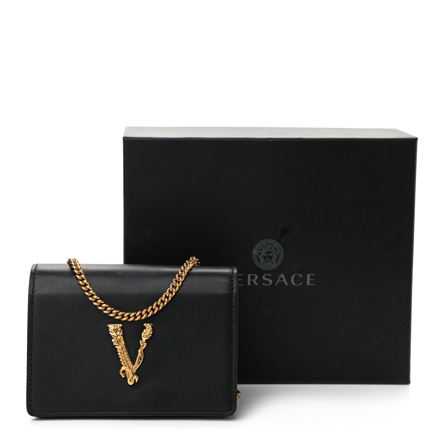 Vitello Mini Virtus Chain Clutch Black