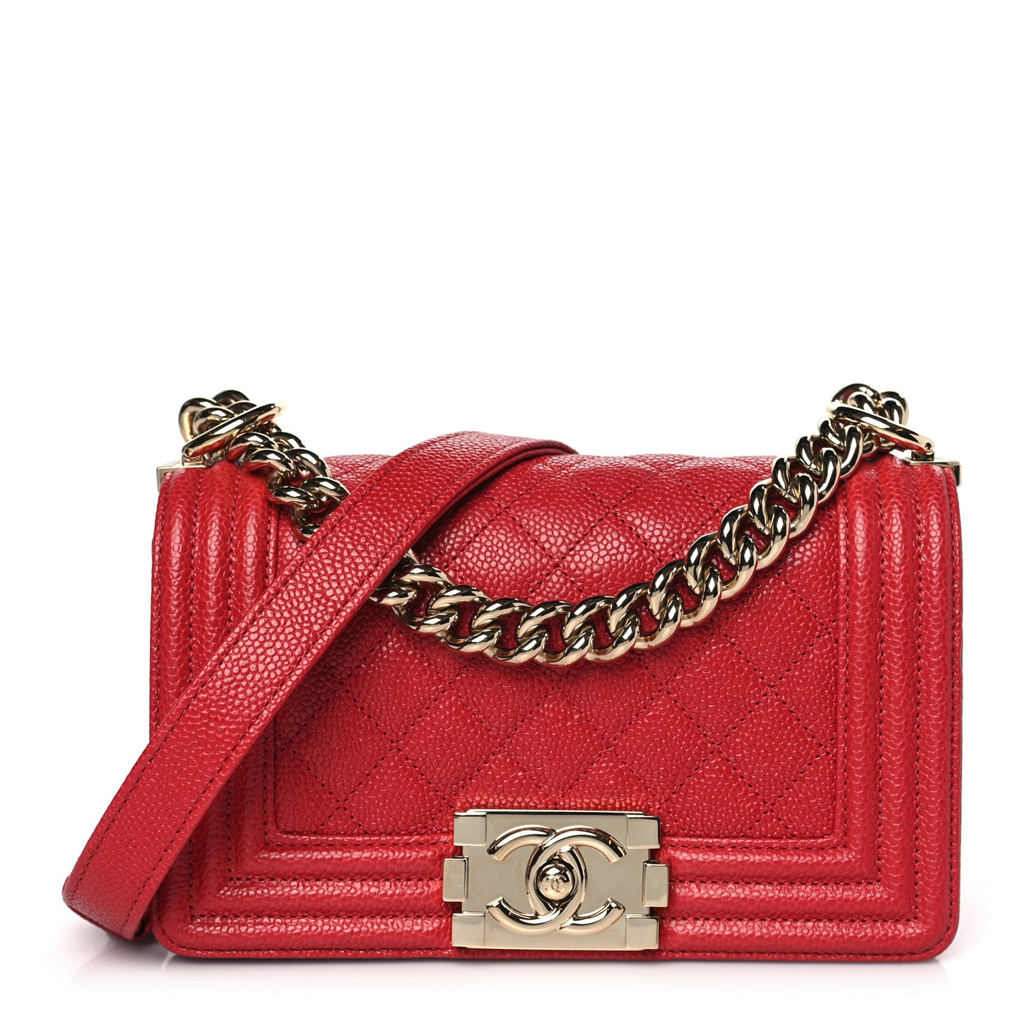 Caviar Quilted Small Boy Flap Red