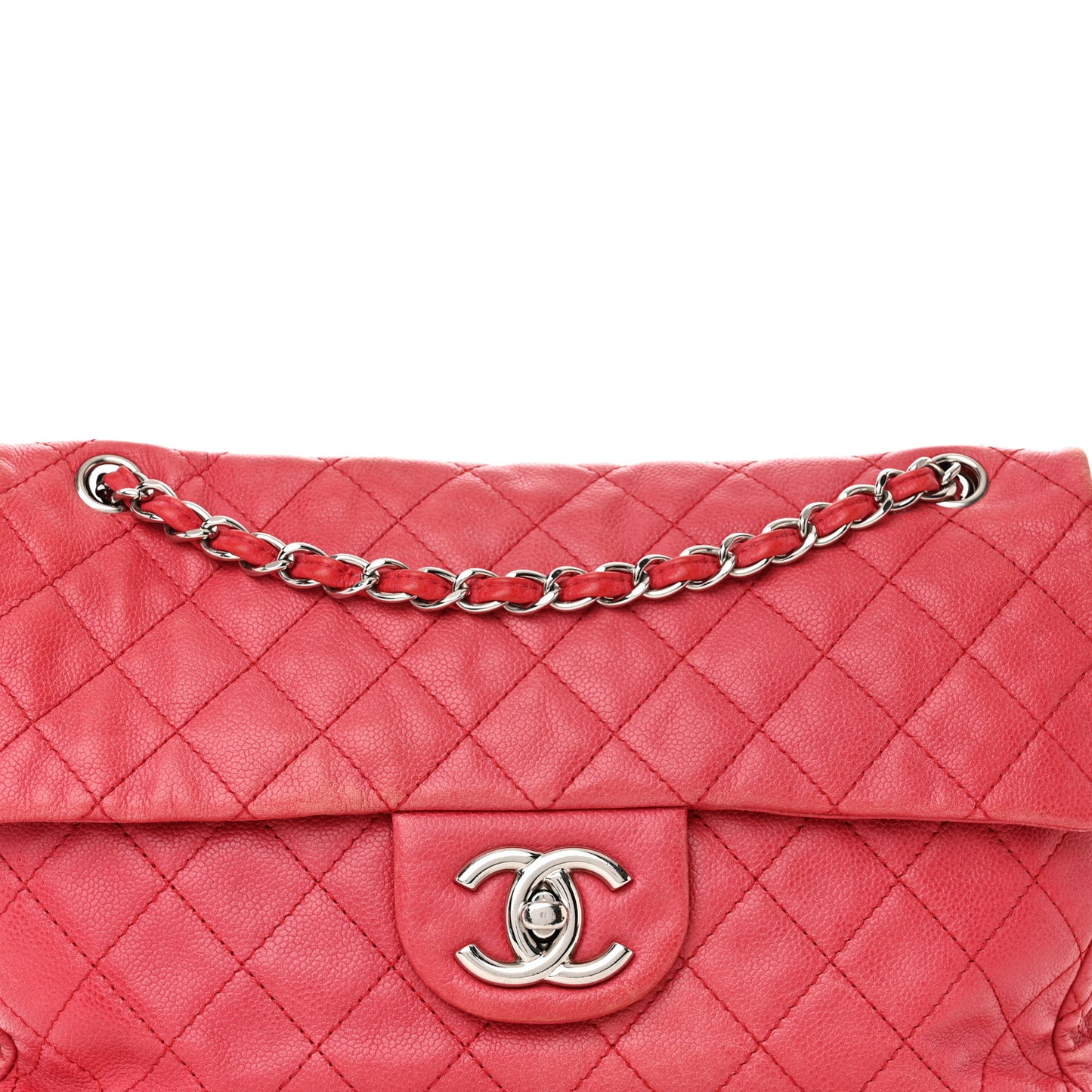 Washed Caviar Quilted Maxi Single Flap Fuchsia