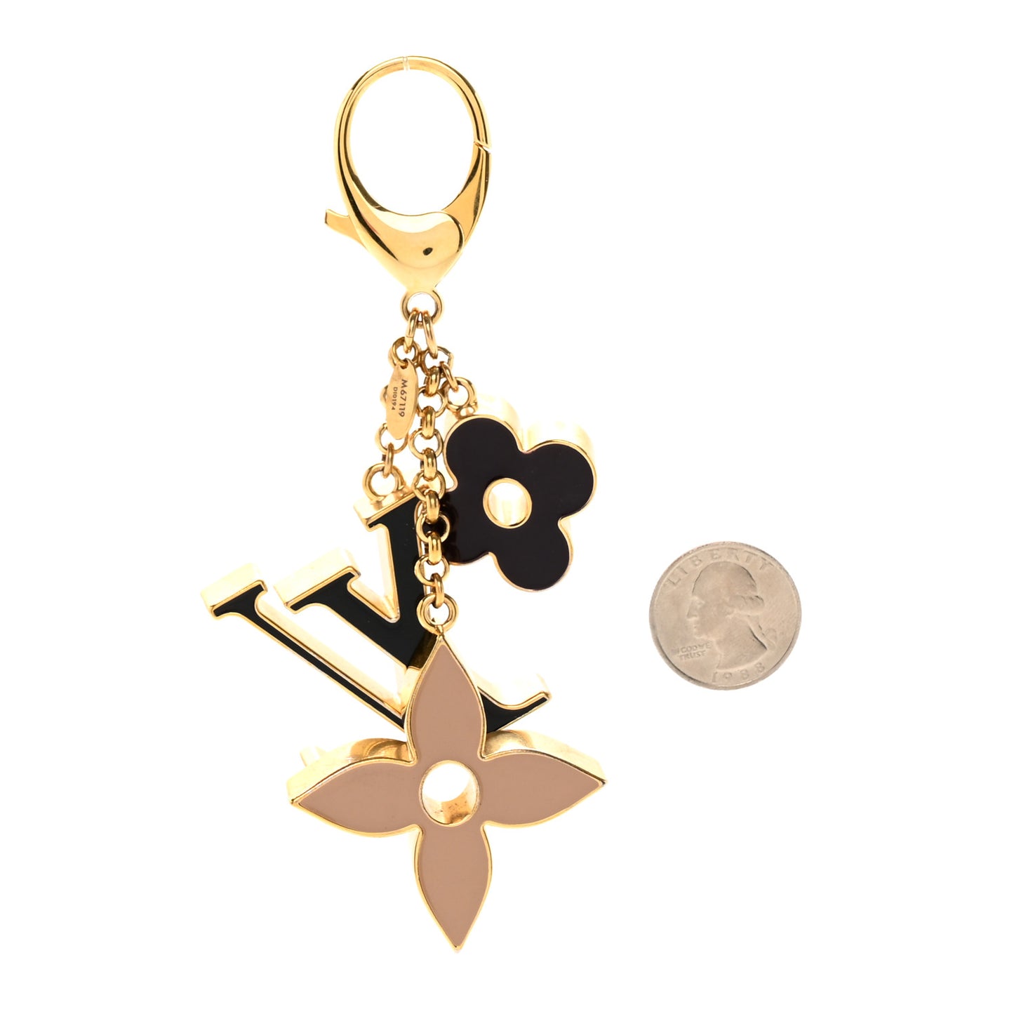 Metal Enamel Fleur De Monogram Bag Charm Dore