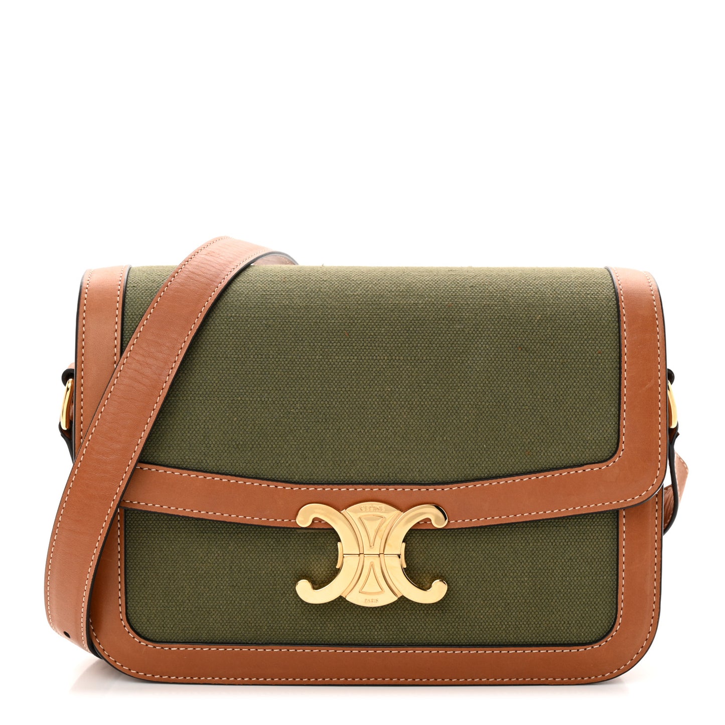 Textile Natural Calfskin Medium Triomphe Bag Green