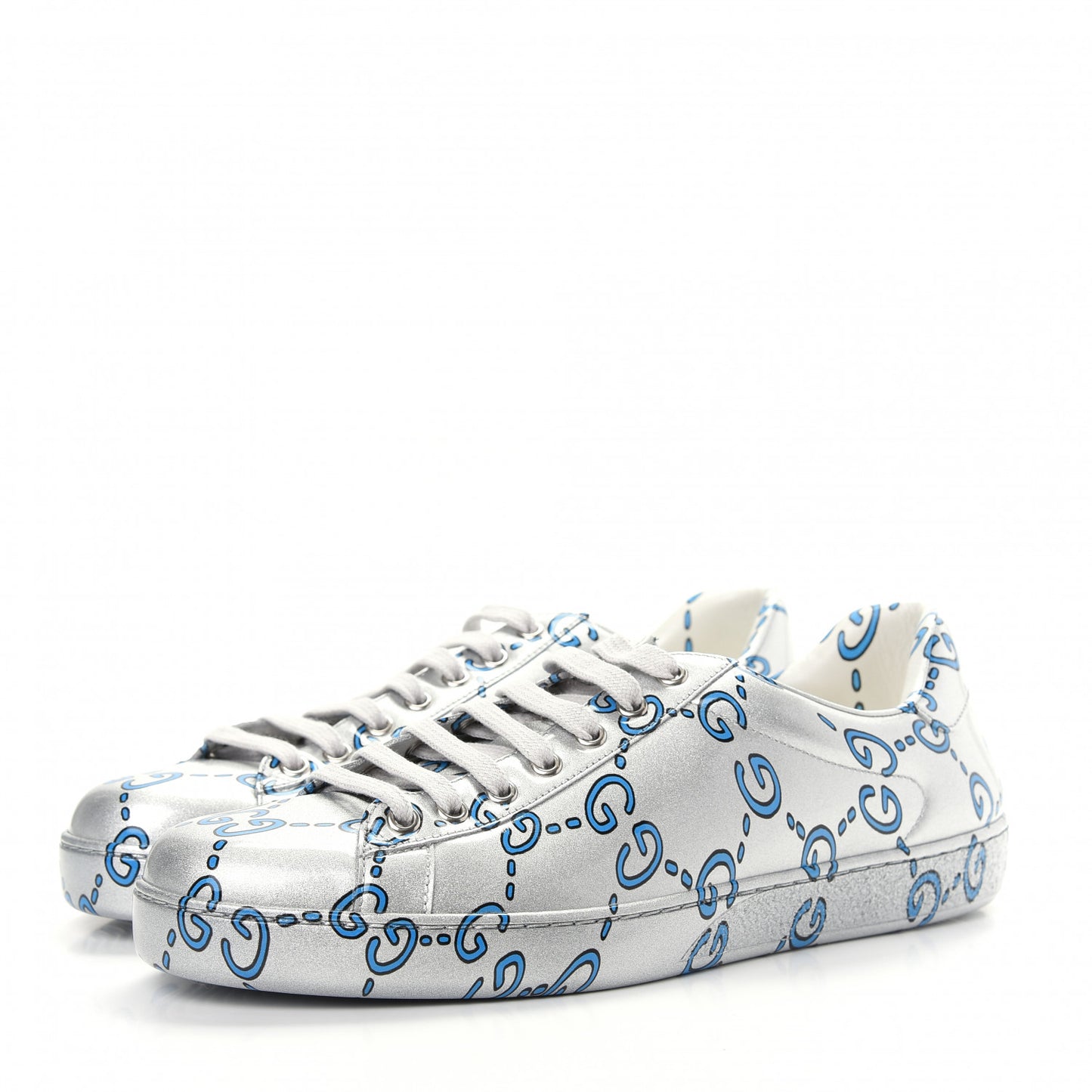 Miro Rubber Wax GucciGhost Print Mens New Ace Sneakers 8 Silver