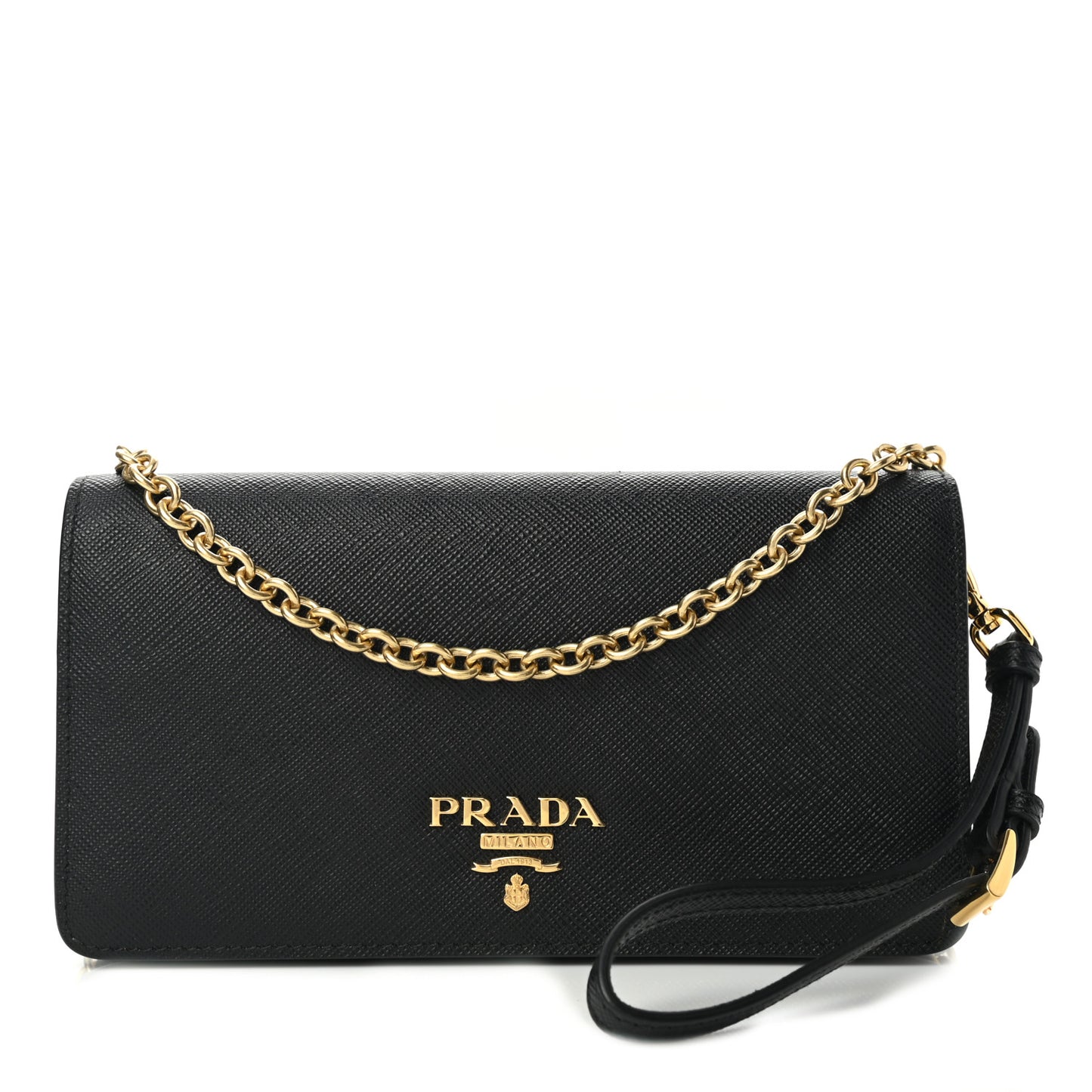 Saffiano Metal Phone Wristlet Crossbody Wallet Black