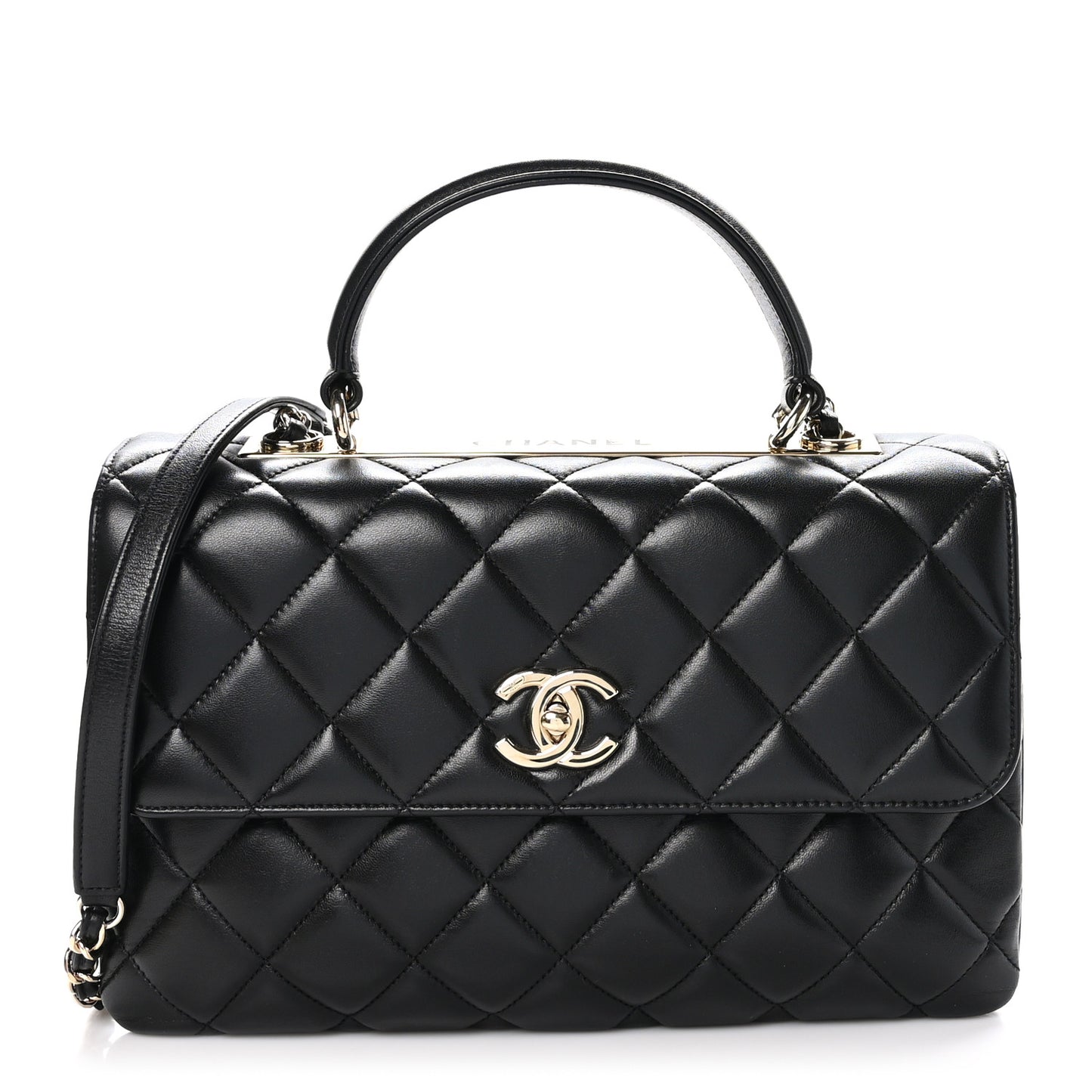 Lambskin Quilted Medium Trendy CC Flap Dual Handle Bag Black