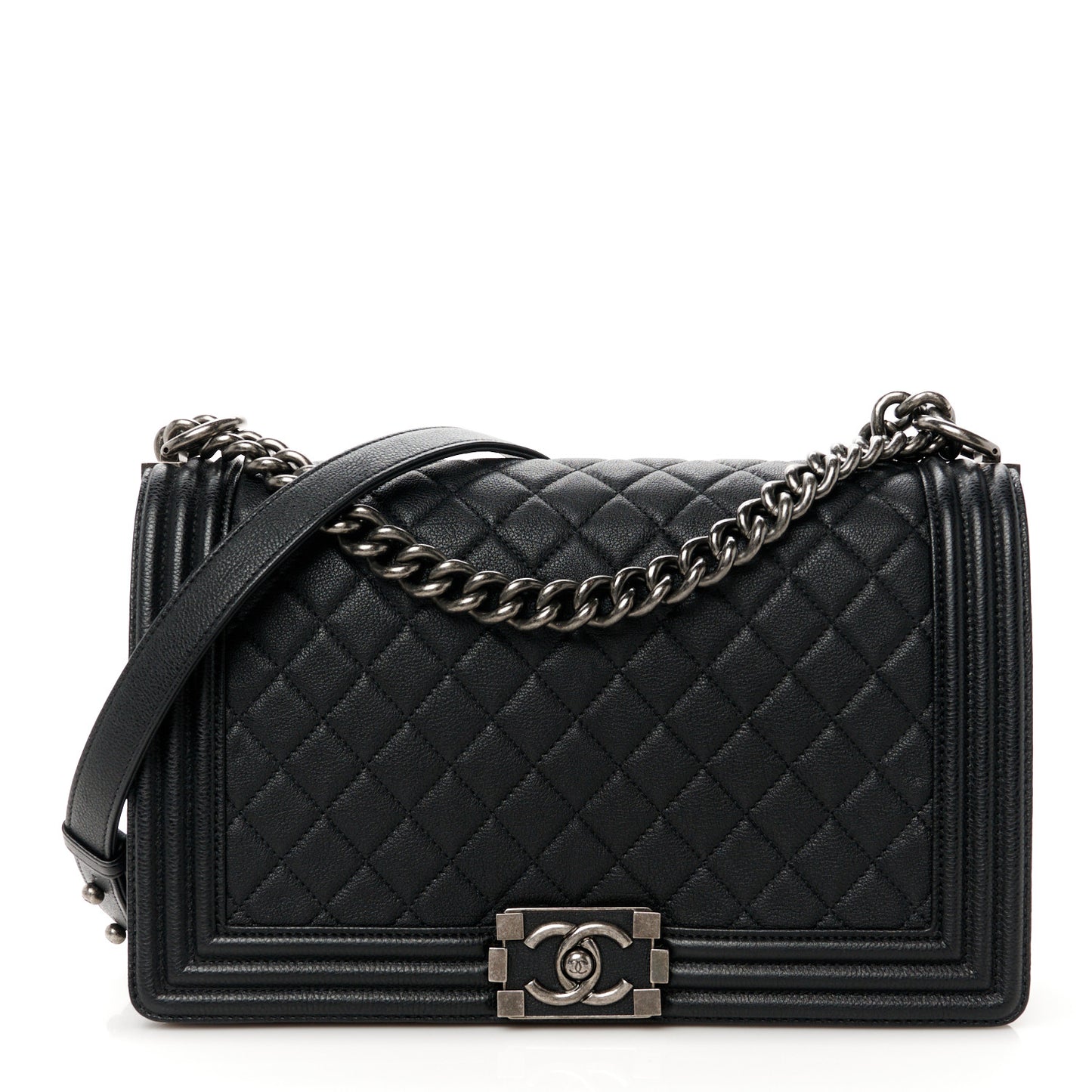 Grained Calfskin Quilted New Medium Boy Flap Black