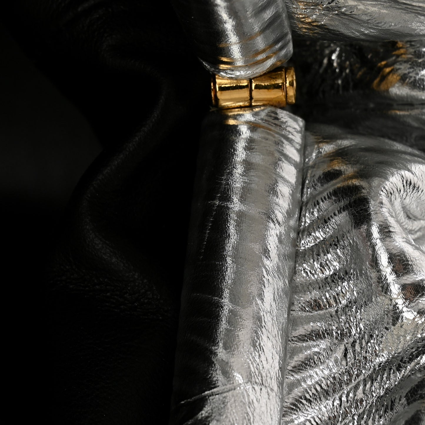 Metallic Bark Calfskin Embossed The Pouch Oversized Clutch Silver
