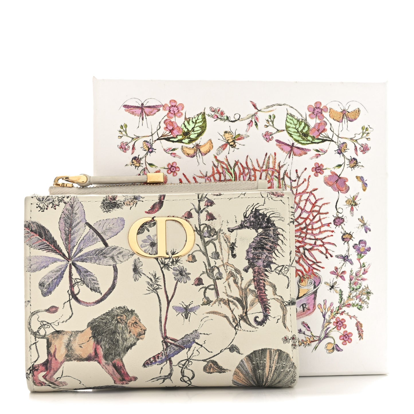 Calfskin Cabinet De Curiosites Print Caro Medium Wallet Latte Multicolor