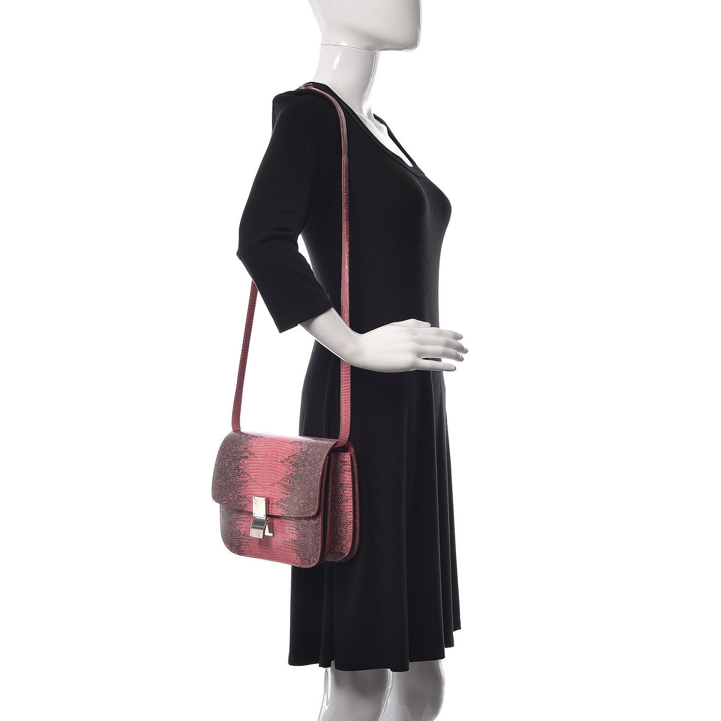 Lizard Medium Classic Box Flap Bag Pink Grey