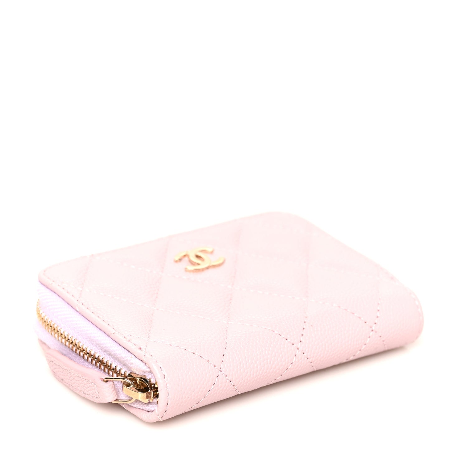 Caviar Quilted Zip Coin Purse Light Pink