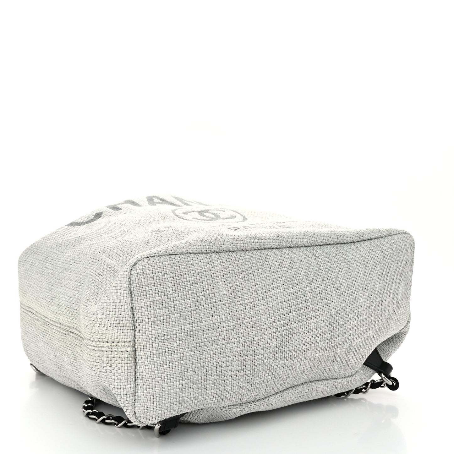 Woven Straw Raffia Large Deauville Backpack Grey Black