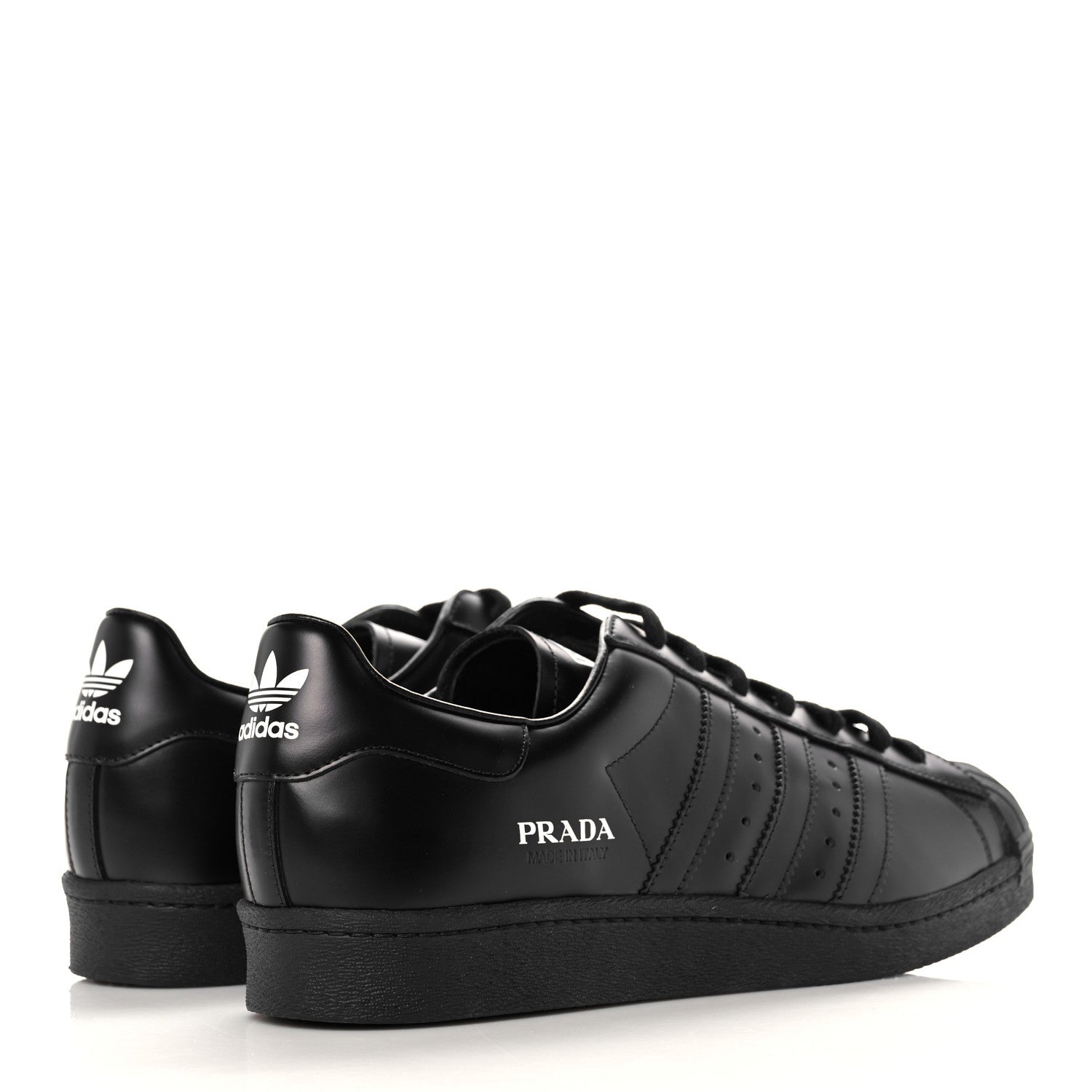 Prada X ADIDAS Brushed Calfskin Logo Mens Superstar Sneakers 11.5 Black 4 of 8