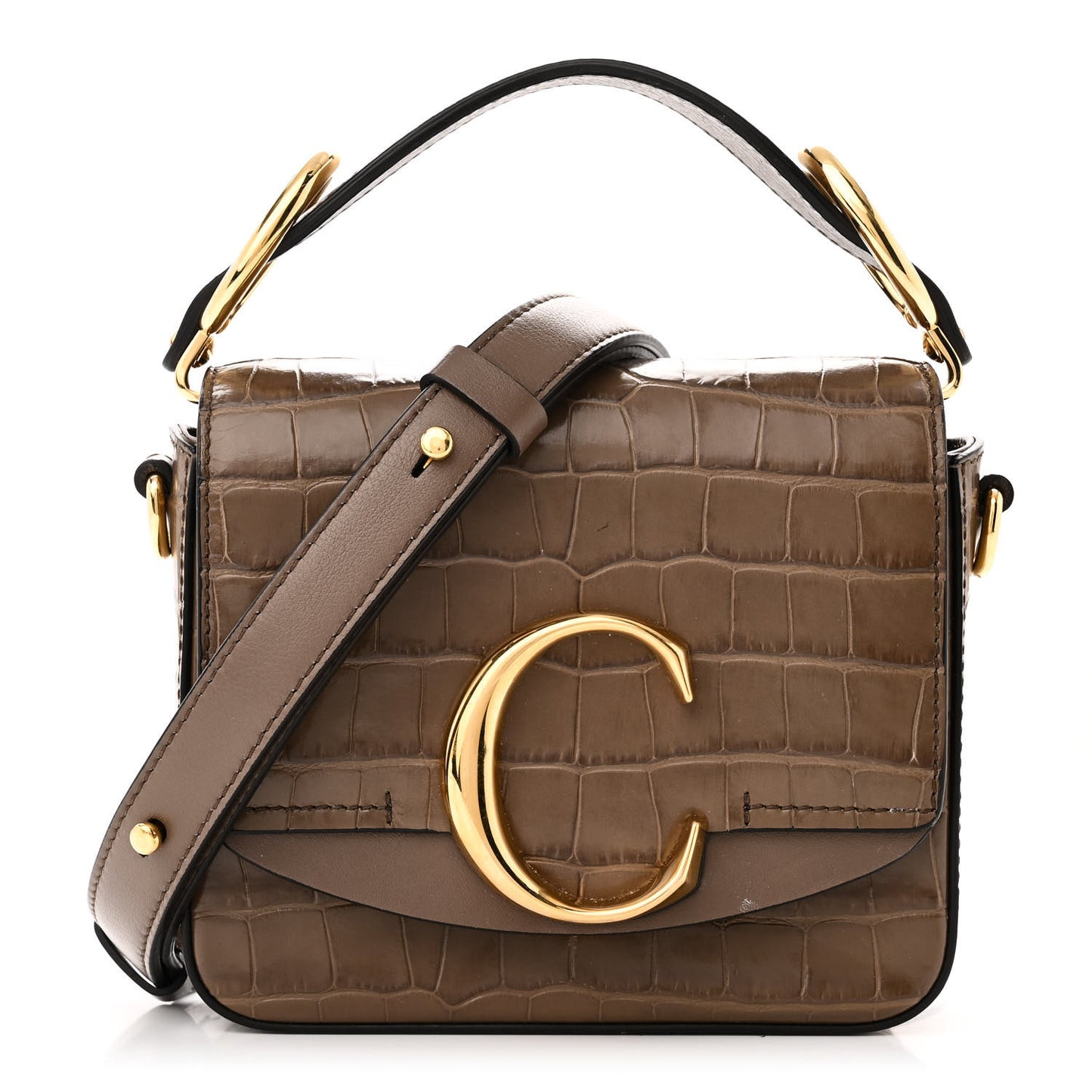 Calfskin Crocodile Embossed Mini C Bag