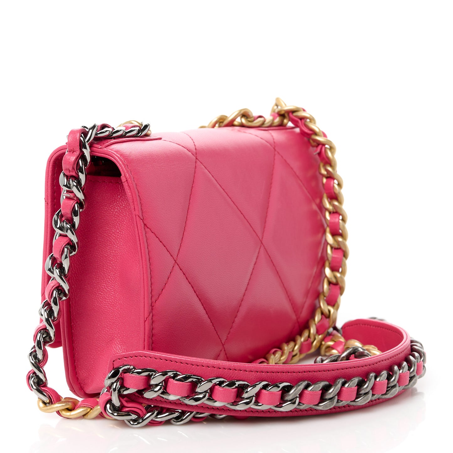 Lambskin Quilted Chanel 19 Wallet On Chain WOC Dark Pink