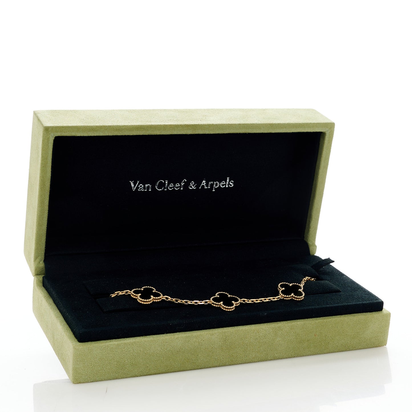 18K Yellow Gold Black Onyx 5 Motifs Vintage Alhambra Bracelet