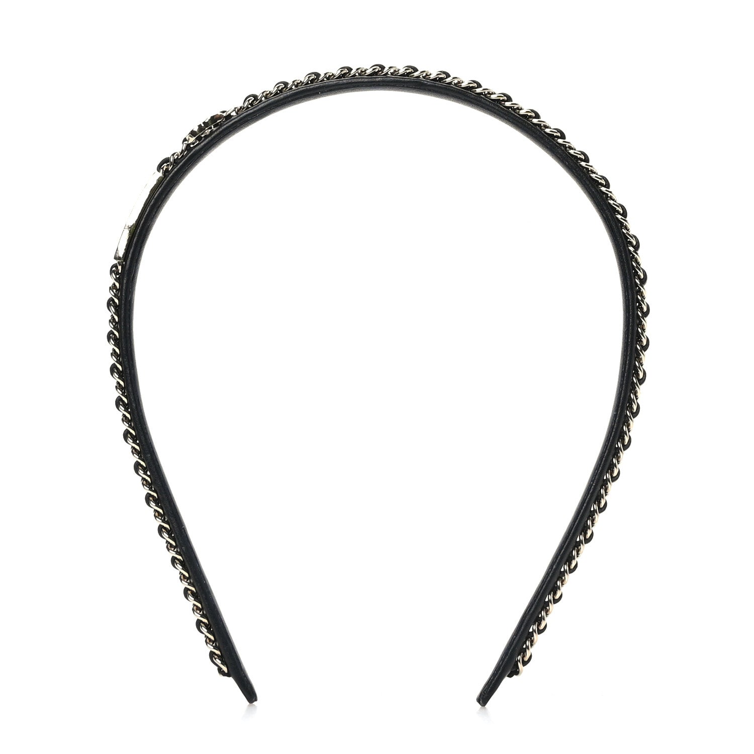 Chanel Metal Lambskin Chain CC Headband Black Gold 1 of 4