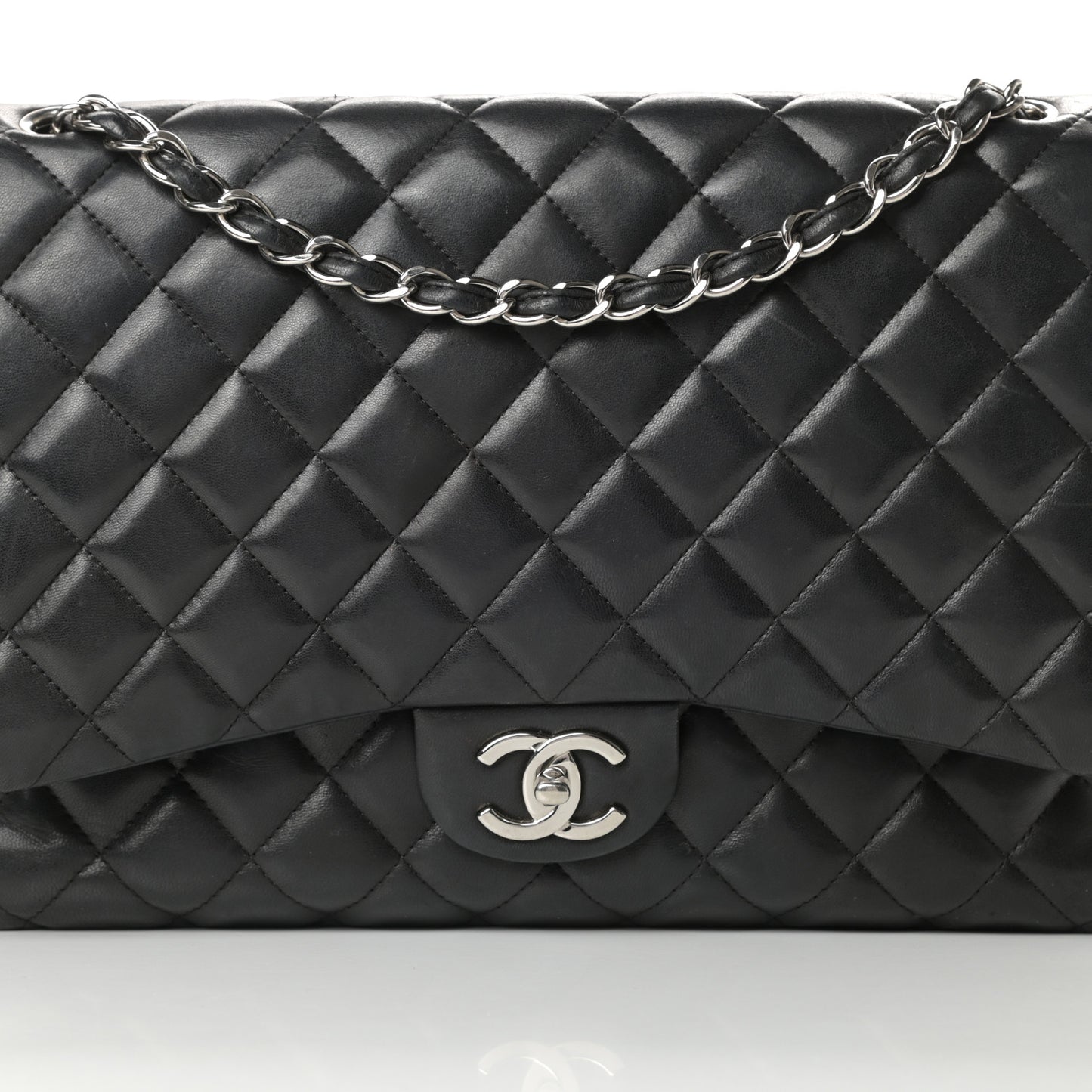 Lambskin Quilted Maxi Double Flap Black