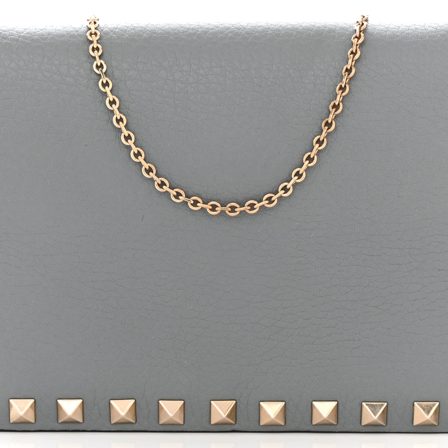 Valentino Garavani Pebbled Calfskin Rockstud Wallet on Chain Pastel Grey 9 of 12