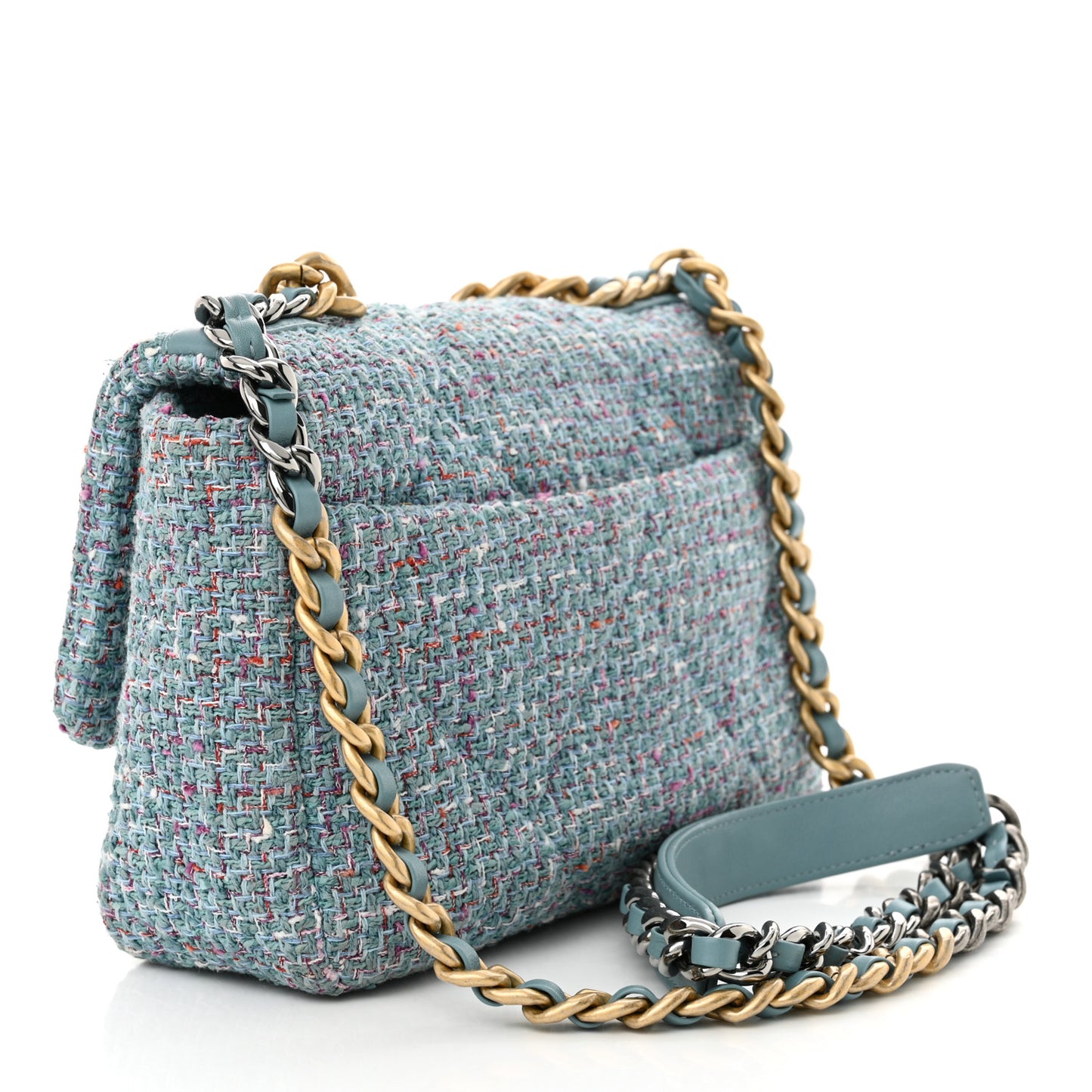 Tweed Quilted Medium Chanel 19 Flap Blue Multicolor