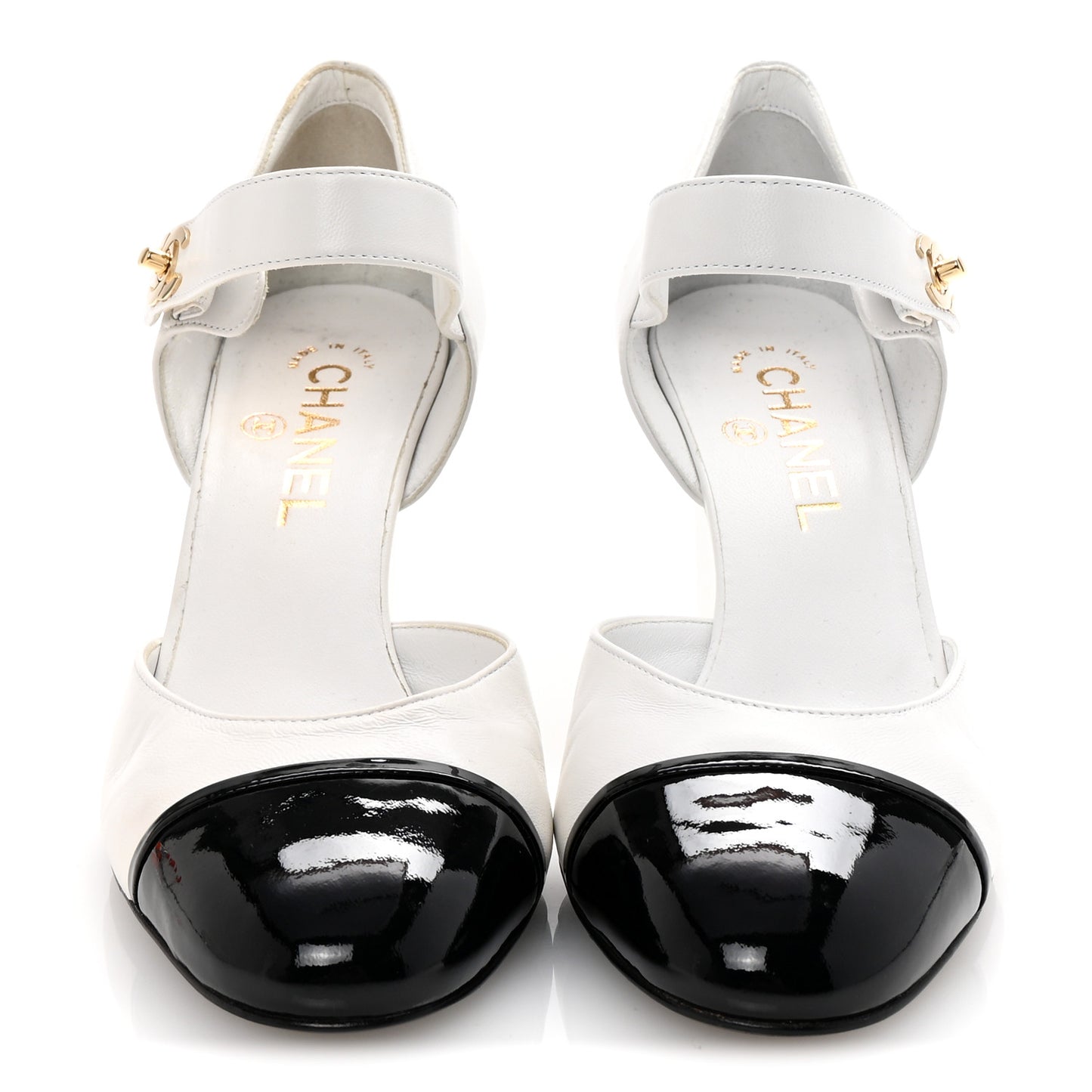Lambskin Patent Cap Toe Mary Jane Wedge Pumps 38 White Black