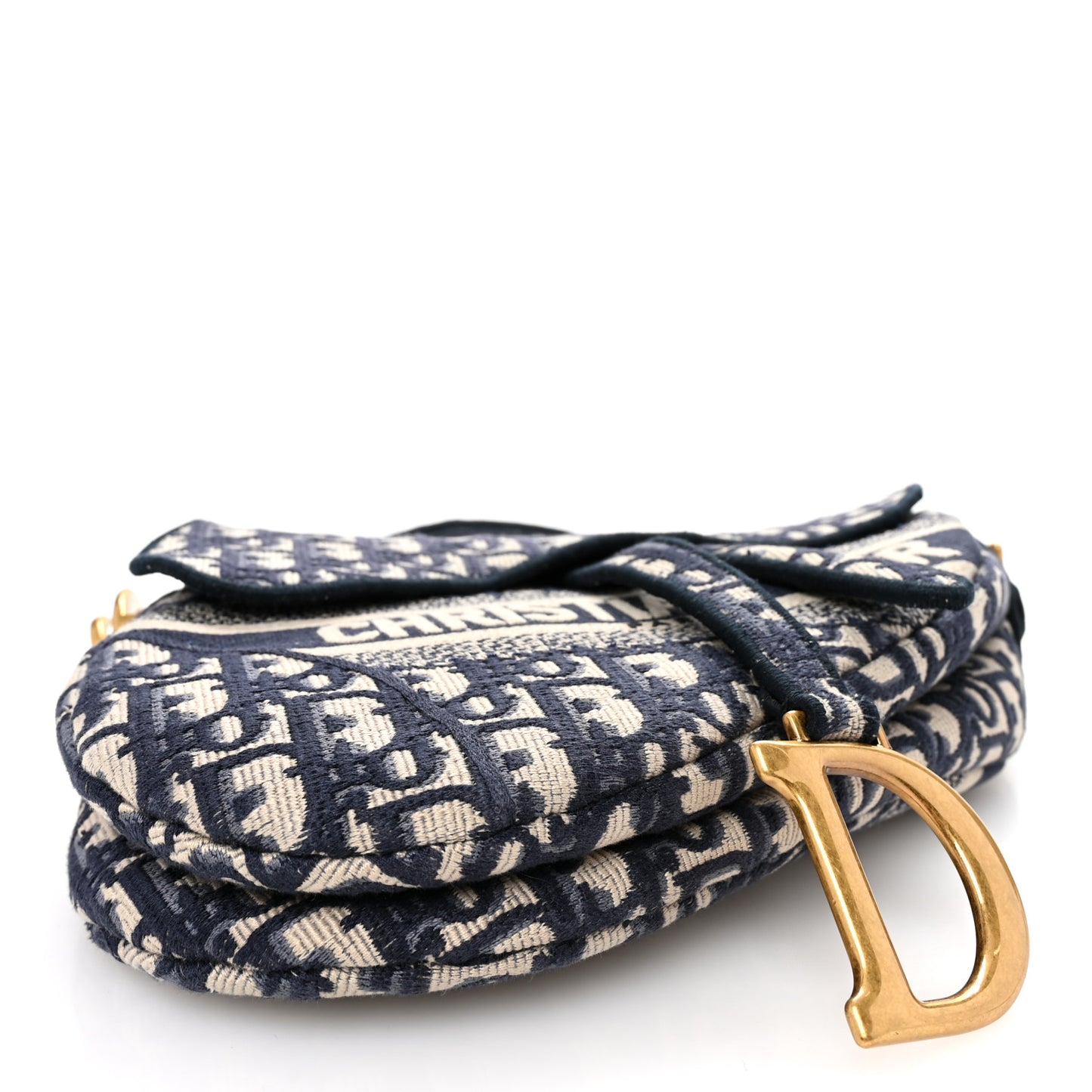 Oblique Embroidered Saddle Bag Blue