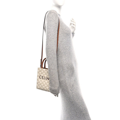 Triomphe Canvas Calfskin Mini Vertical Cabas White